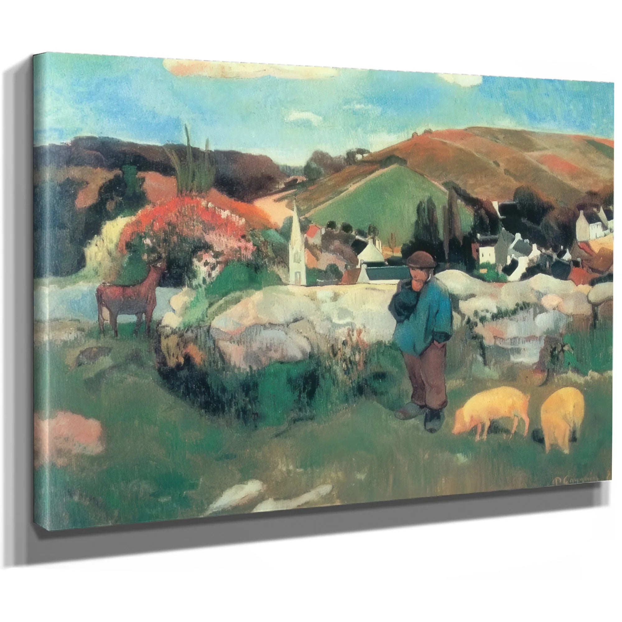Breton Landscape With Pigs By Paul Gauguin Fine Art Print