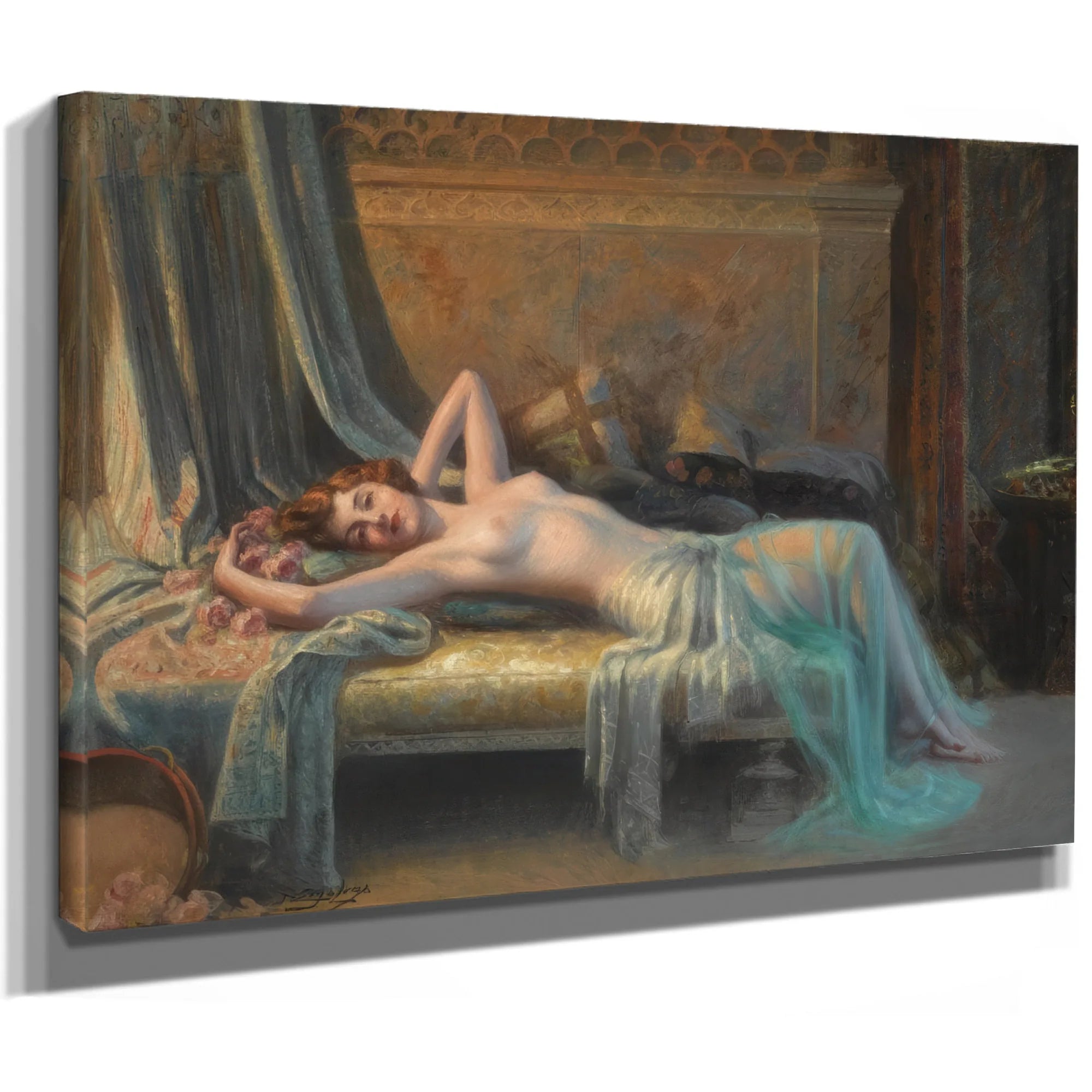 Nu Etendu Au Bouquet De Roses By Enjolras Delphin Fine Art Print