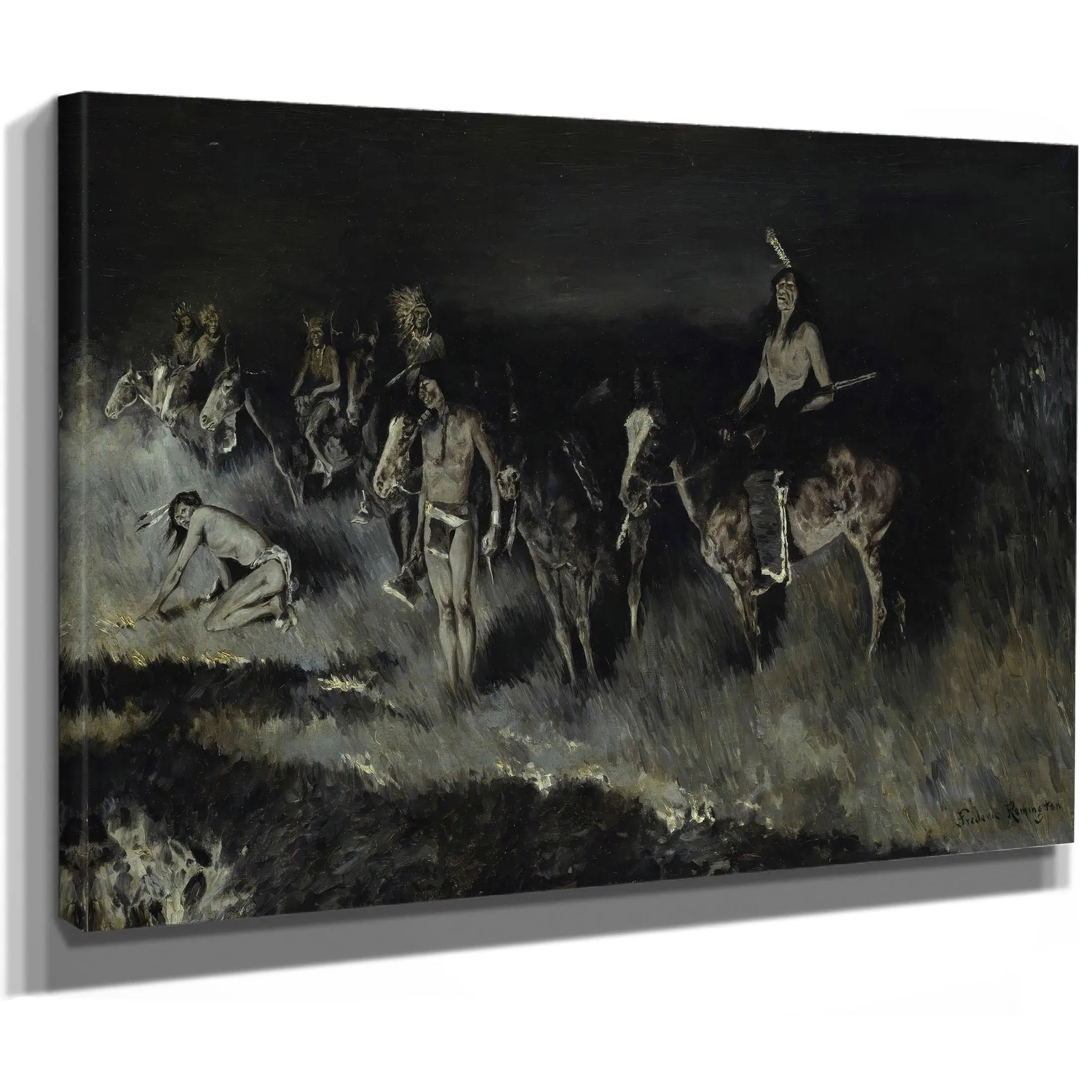 The Grass Fire Backfiring  by Frederic Remington