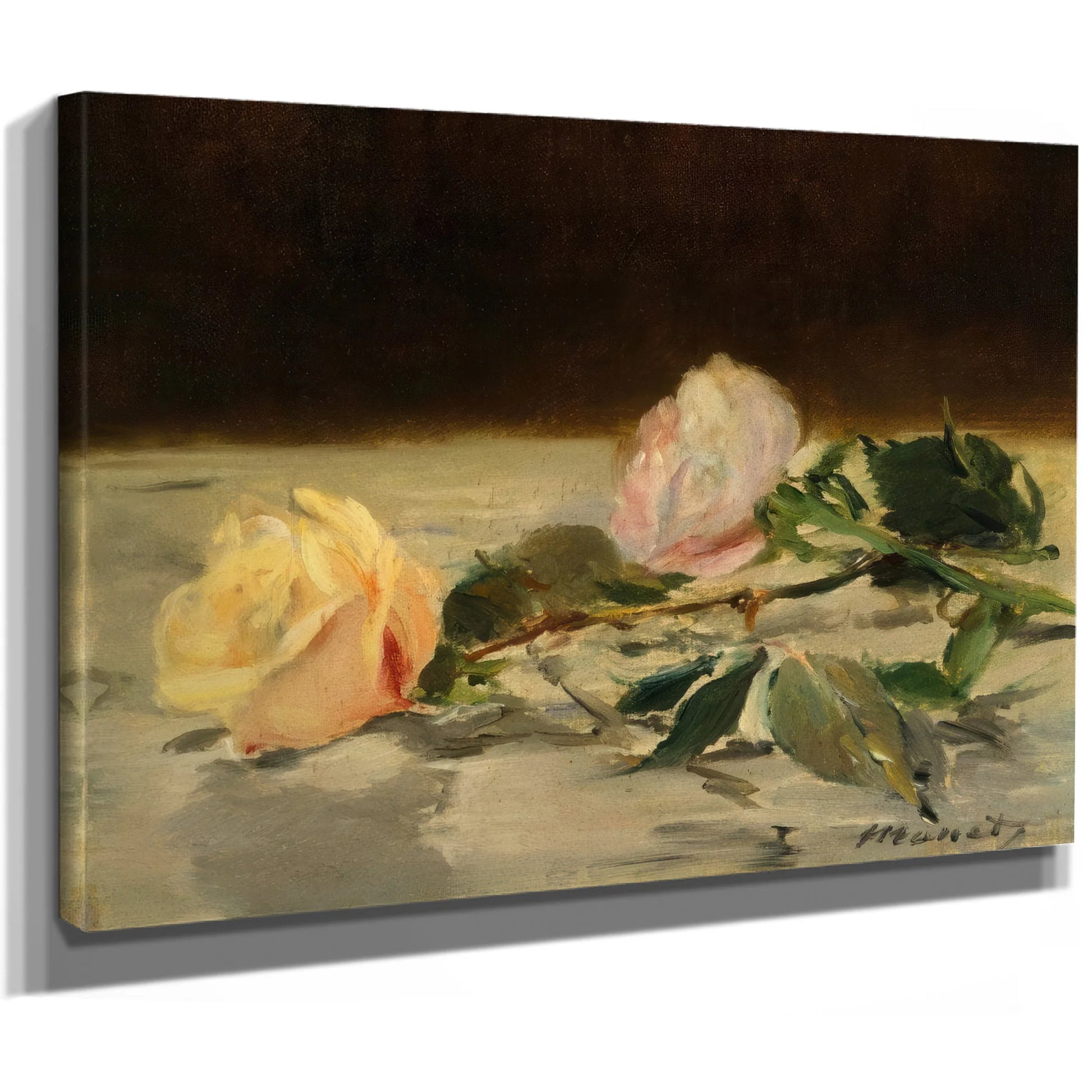 Two Roses On A Tablecloth By Edouard Manet Fine Art Print