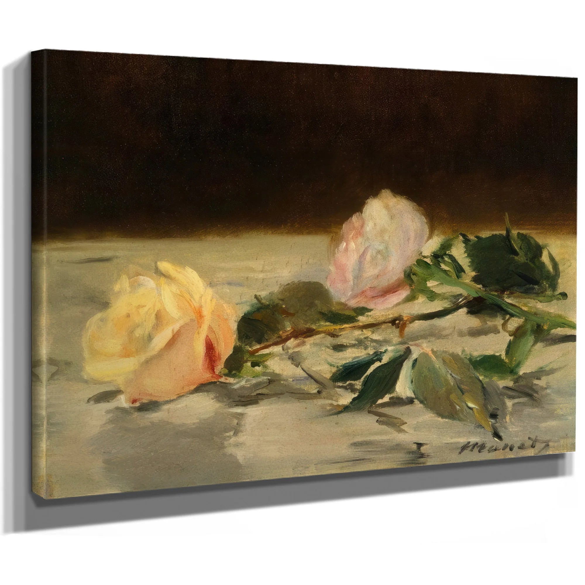 Two Roses On A Tablecloth By Edouard Manet Fine Art Print