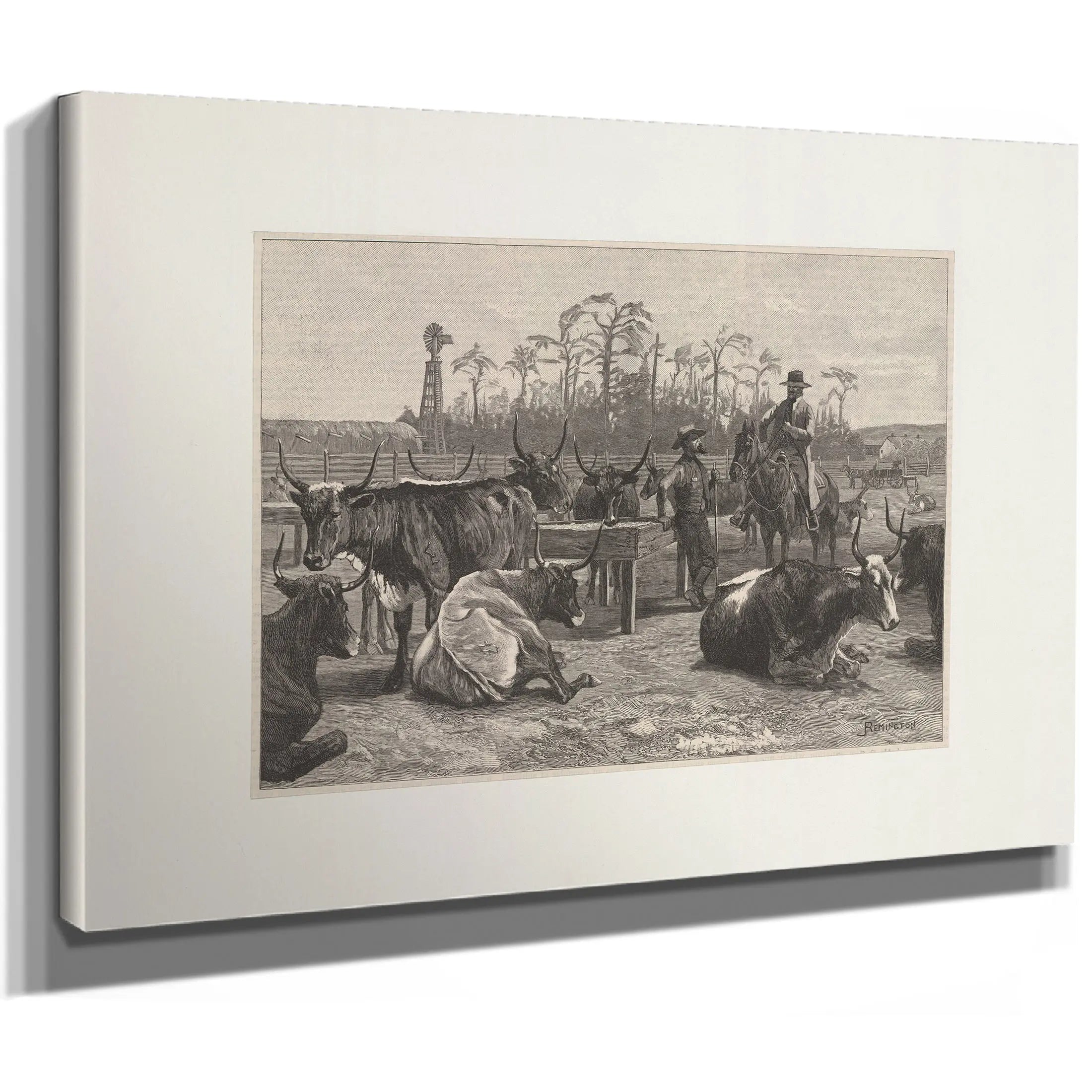 Texan Cattle In Kansas Corn Corral by Frederic Remington