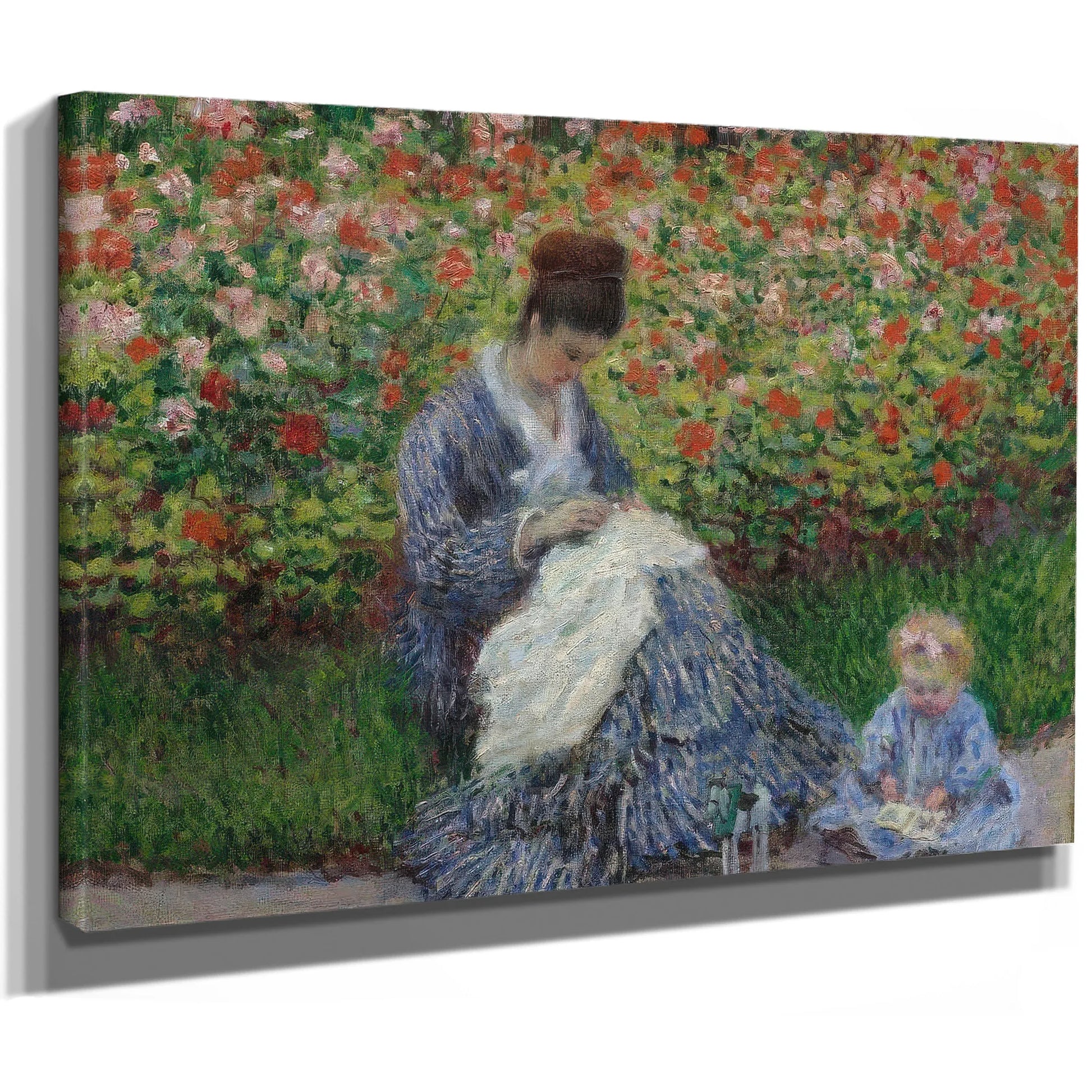 Camille Monet And A Child In The Artist's Garden In Argenteuil By Claude Monet Fine Art Print