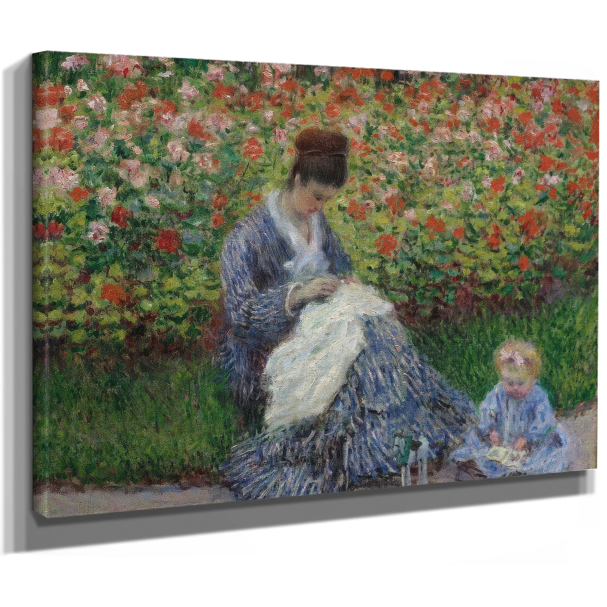 Camille Monet And A Child In The Artist's Garden In Argenteuil By Claude Monet Fine Art Print