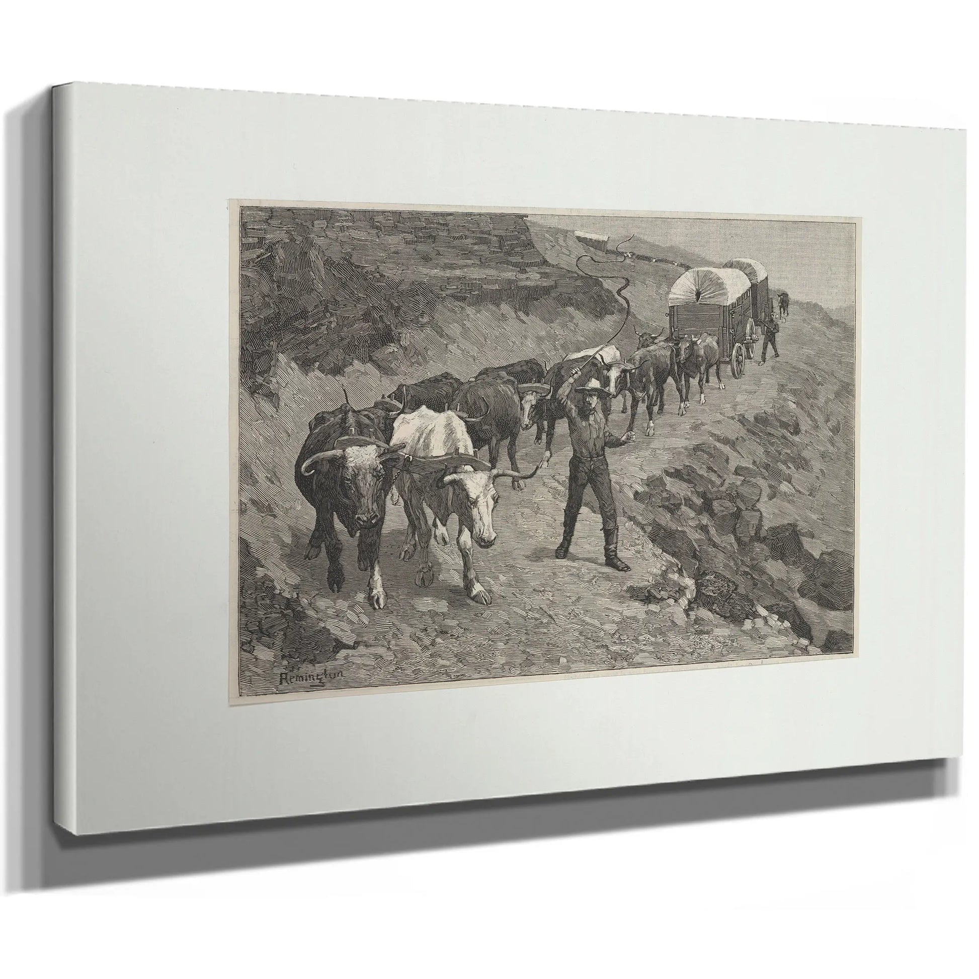 An Ox Train In The Mountains by Frederic Remington