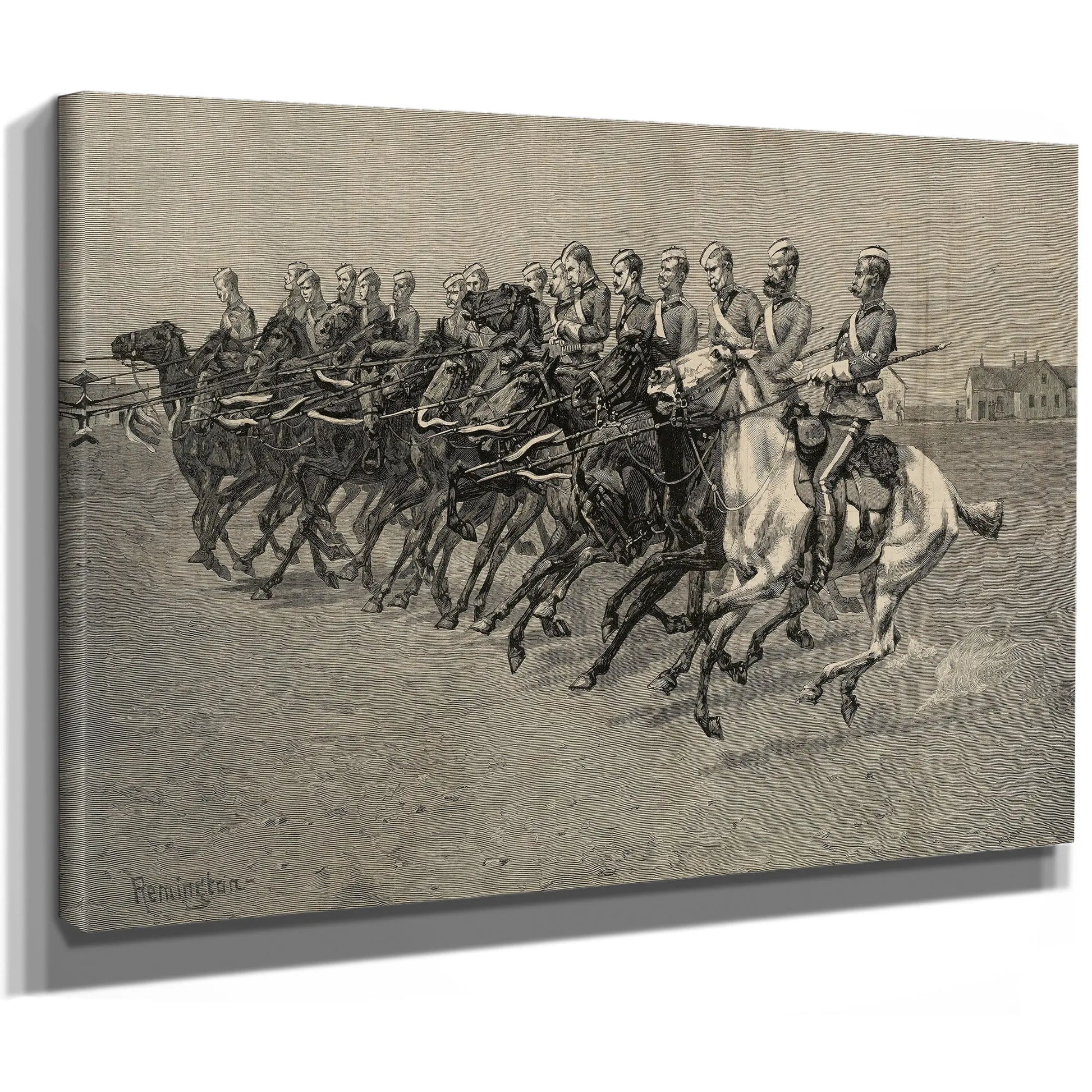 The Canadian Mounted Police On A Musical Ride Charge by Frederic Remington
