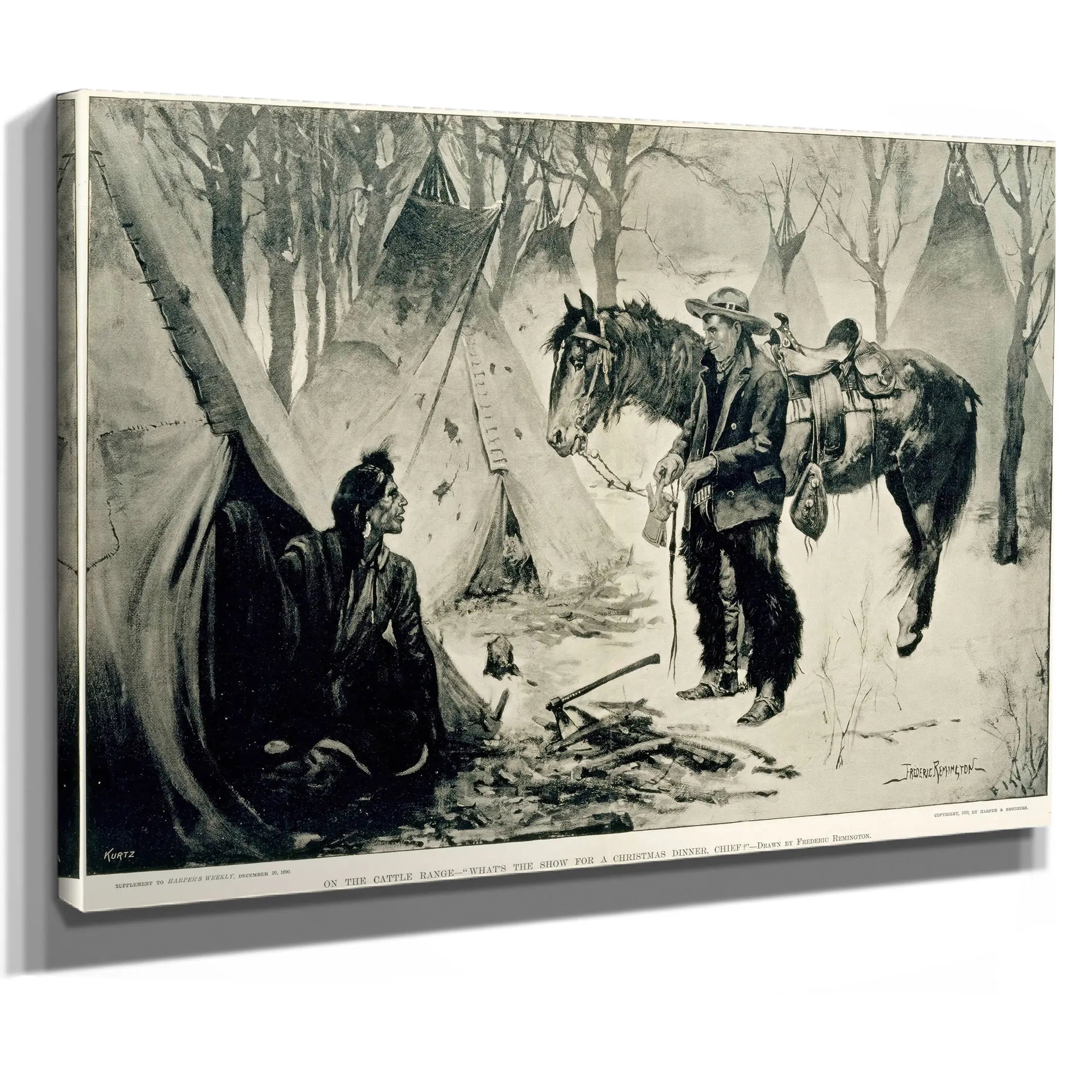 On The Cattle Range What S The Show For A Chirstmas Dinner Chief by Frederic Remington