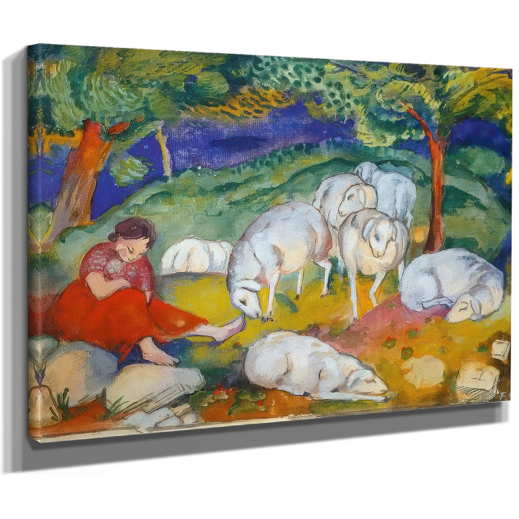 Sheperdess With Her Sheep By Franz Marc Fine Art Print