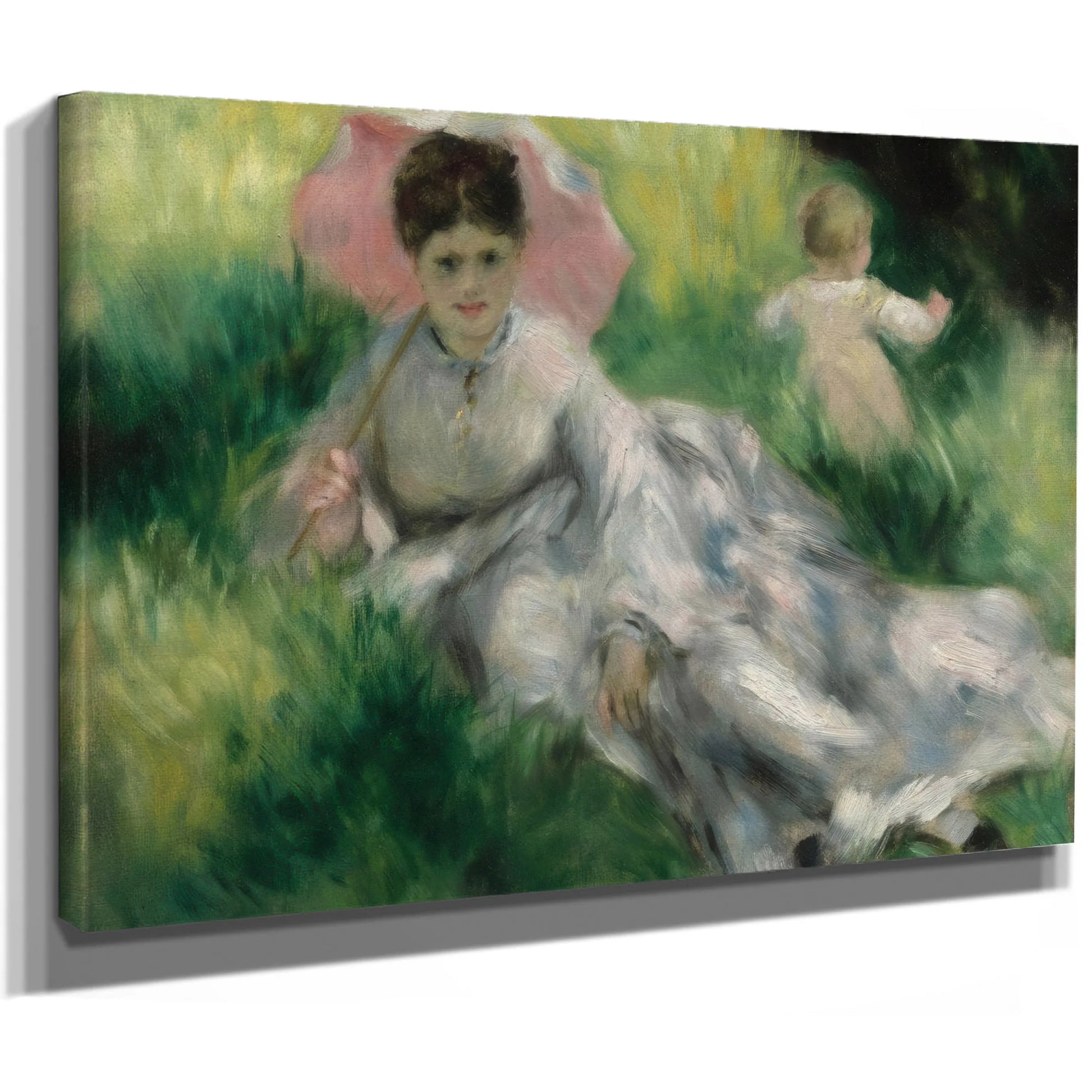 Woman With A Parasol And Small Child On A Sunlit Hillside By Pierre August Renoir Fine Art Print