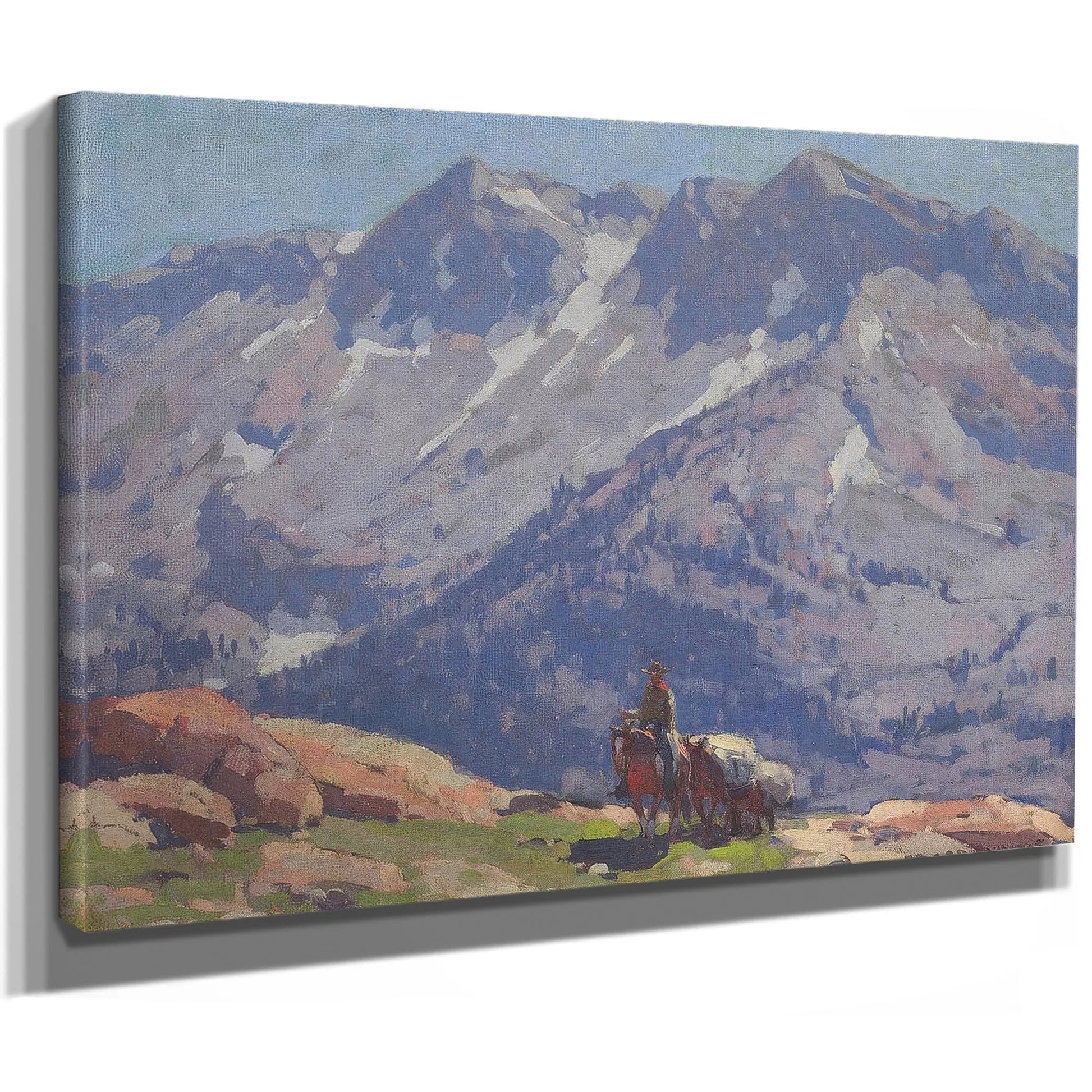 A Rider With Packhorses In The Sierras; A Sierra Lake (Double Sided) By Edgar Payne Fine Art Print