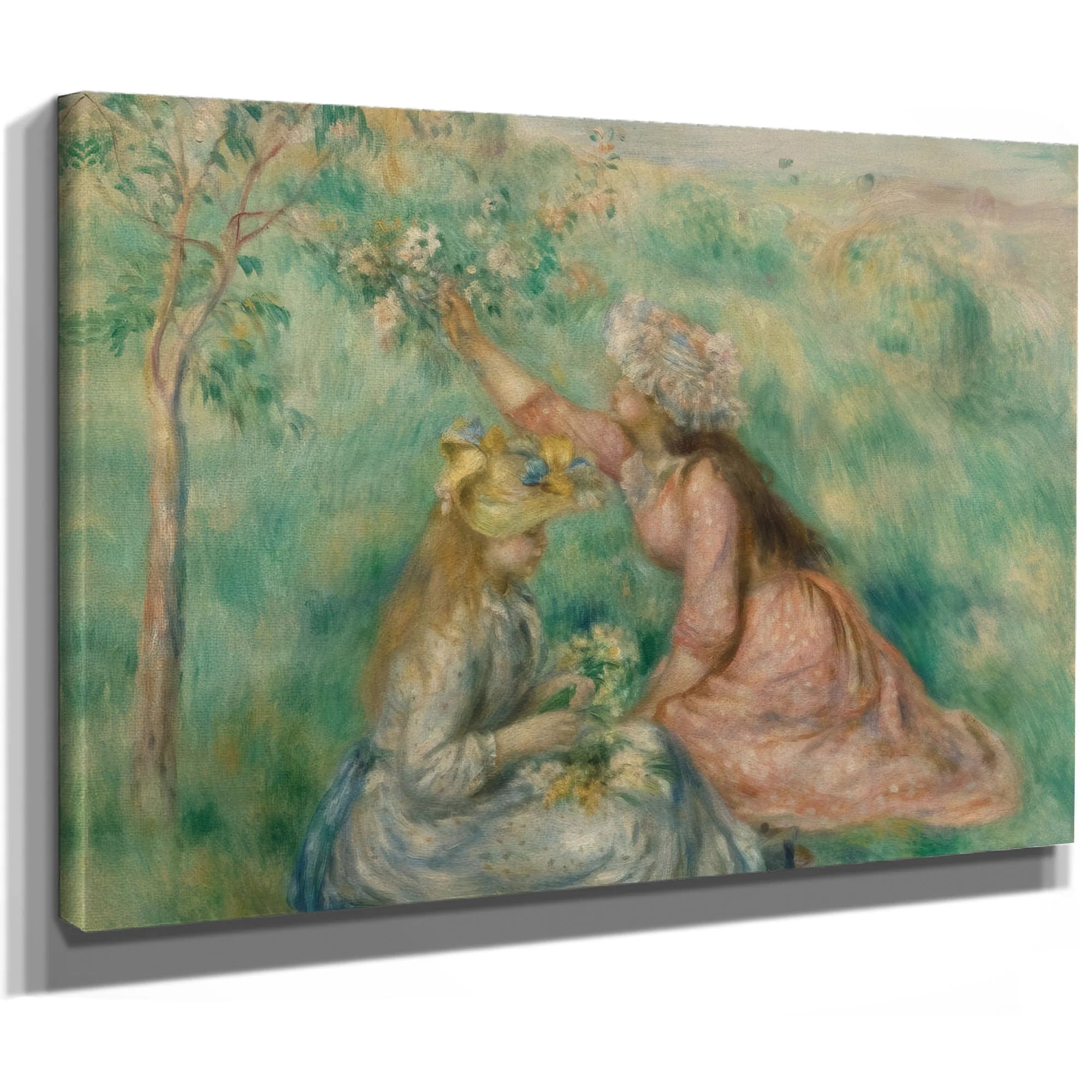 Girls Picking Flowers In A Meadow By Pierre August Renoir Fine Art Print