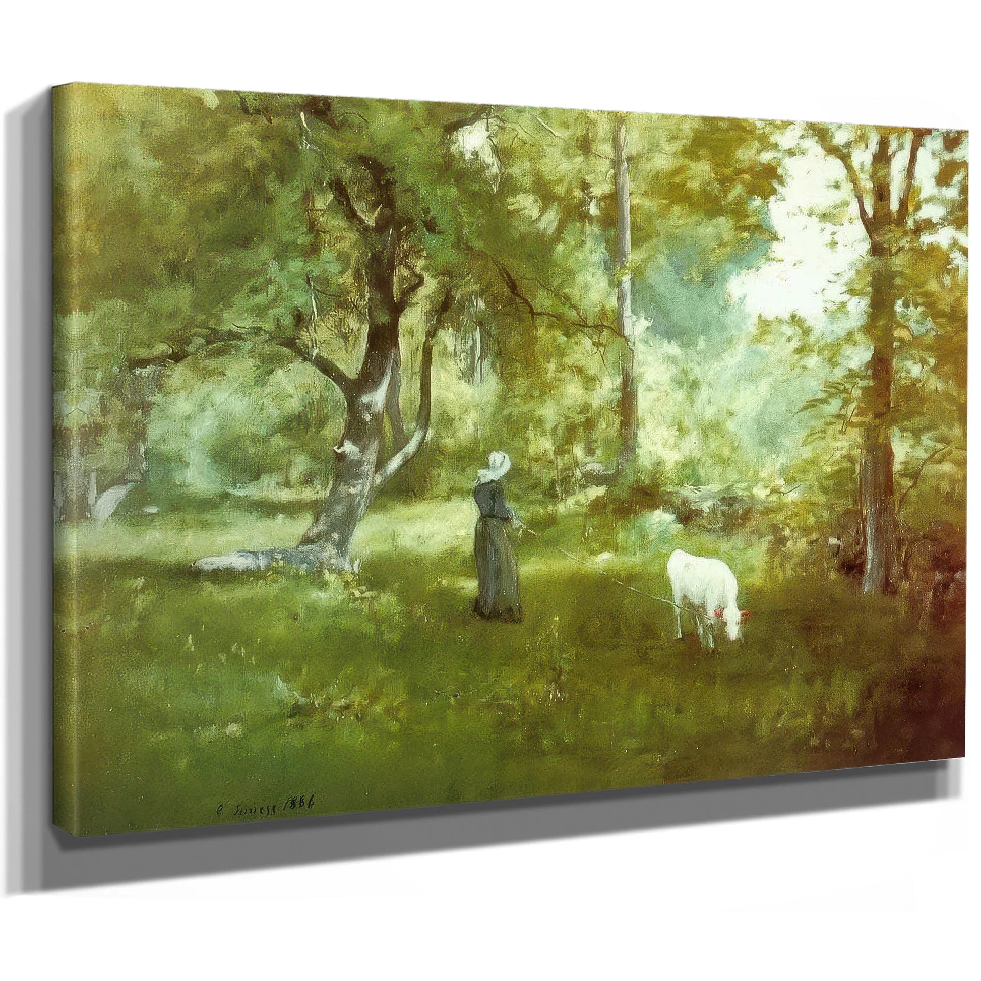 Woman With Calf By George Inness Fine Art Print
