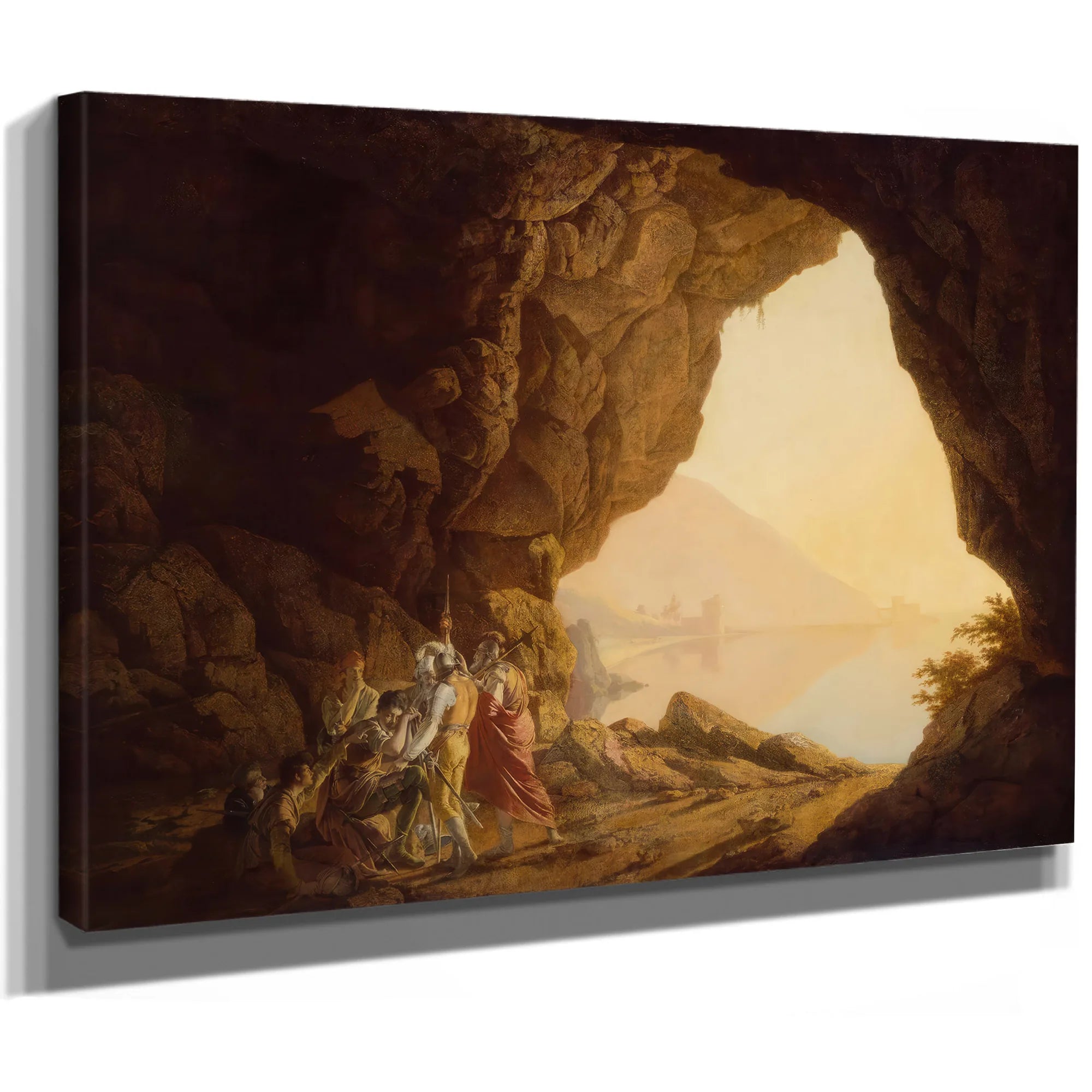 Grotto By The Seaside In The Kingdom Of Naples With Banditti Sunset by Joseph Wright Of Derby Fine Art Print