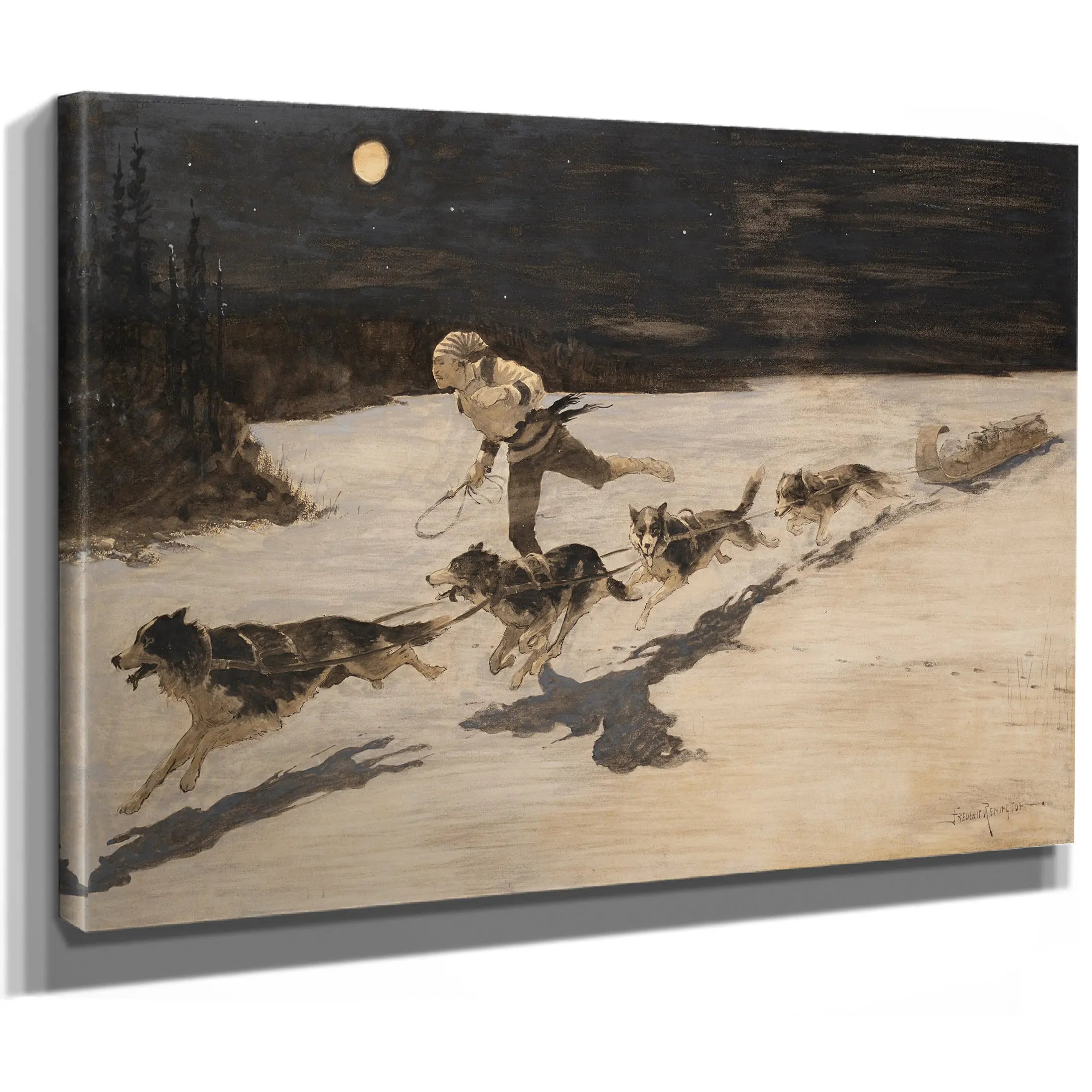 Huskie Dogs On The Frozen Highway Talking Musquash by Frederic Remington