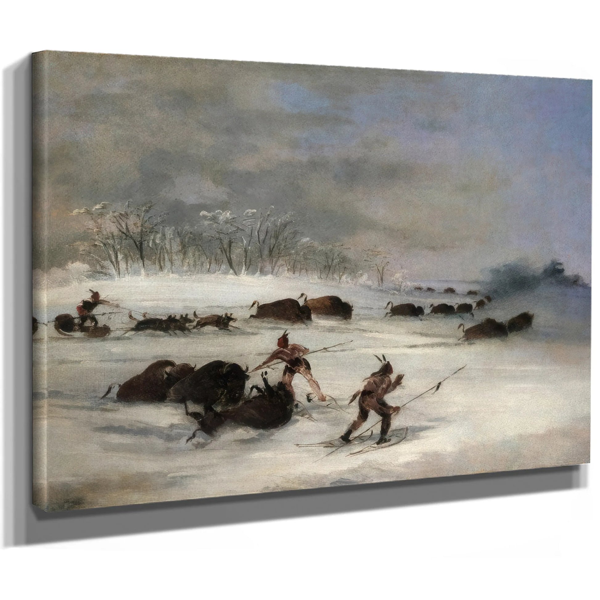 Sioux Indians On Snowshoes Lancing Buffalo By George Catlin Fine Art Print
