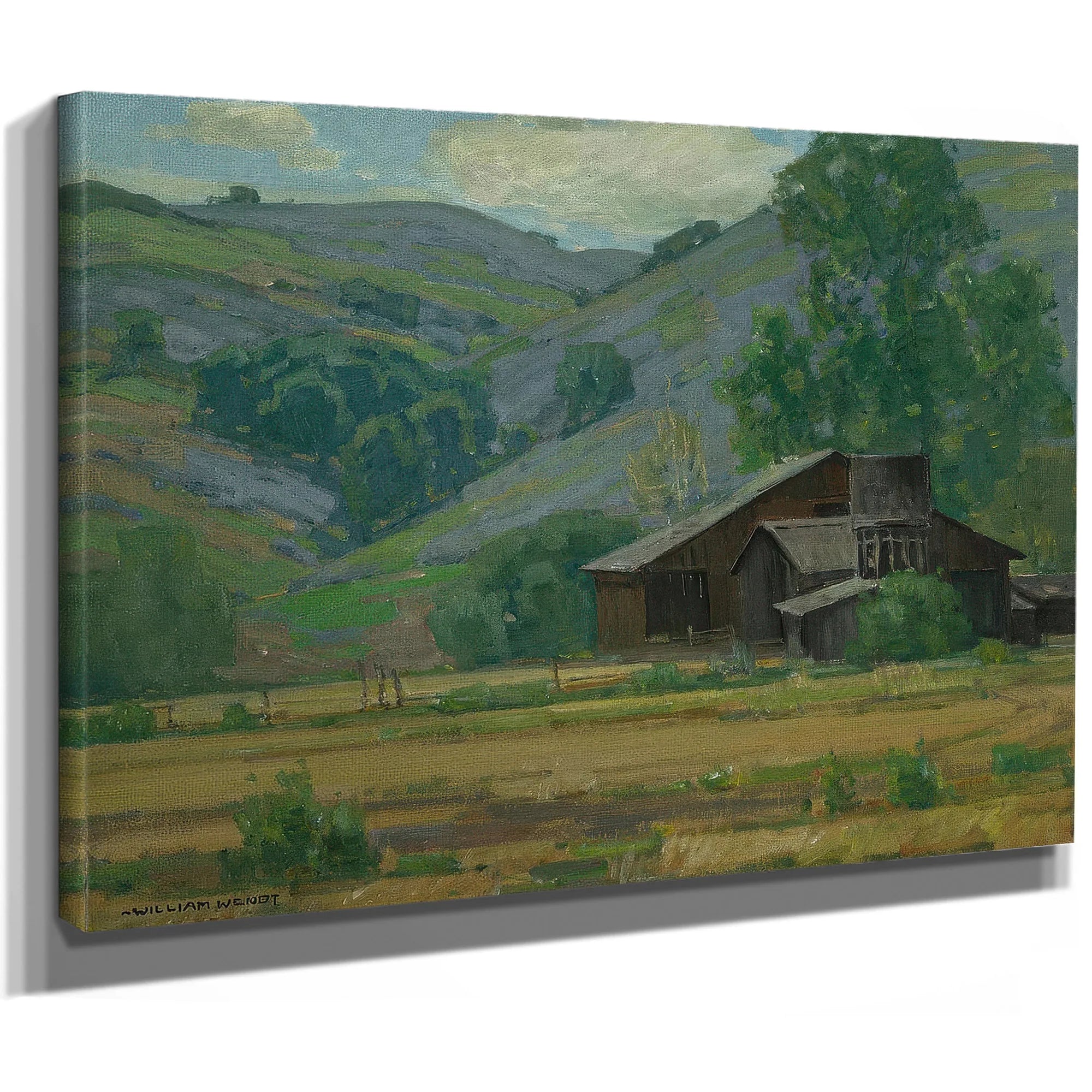 Hillside Wildflowers With Barn By William Wendt Fine Art Print