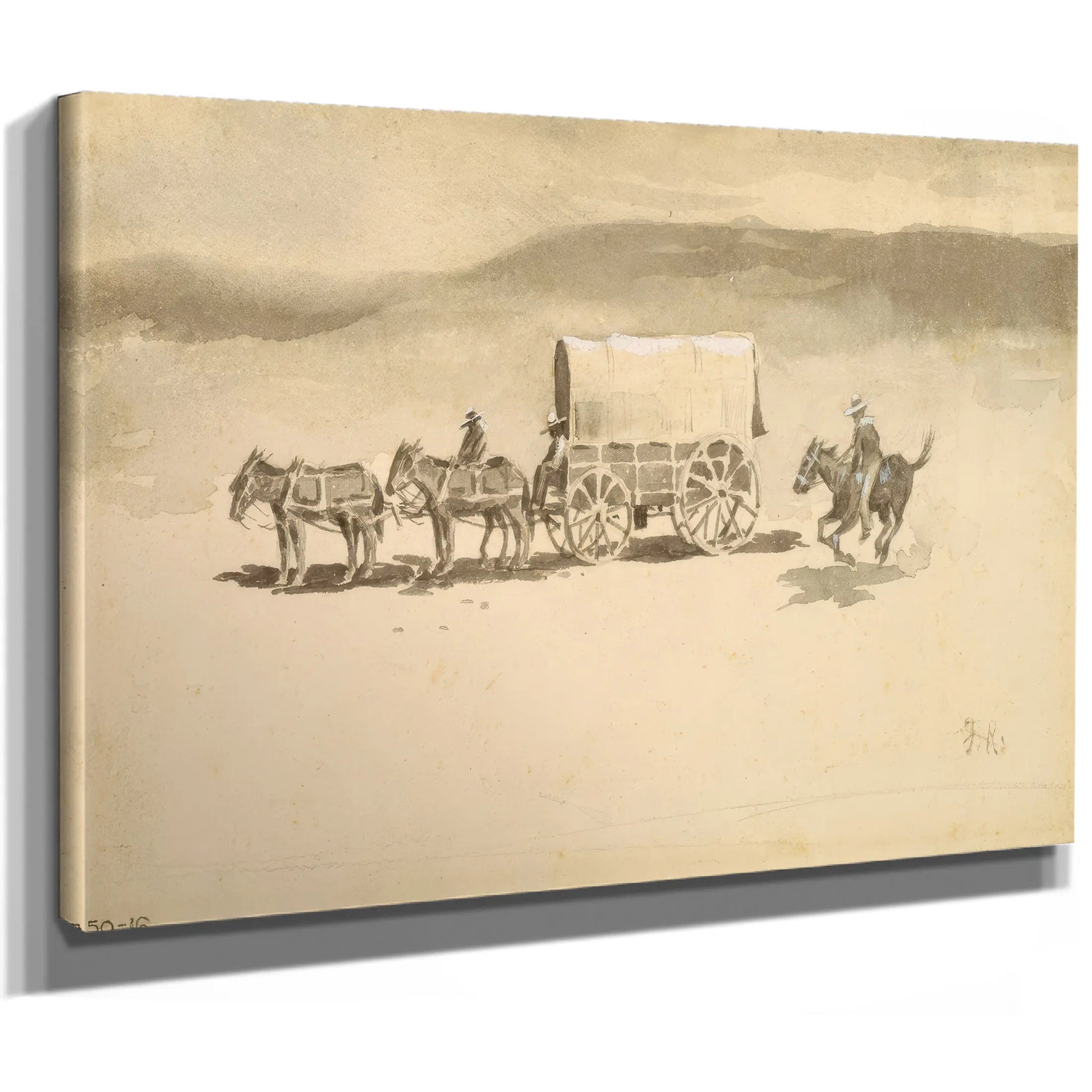 Untitled Wash Drawing On Paper by Frederic Remington