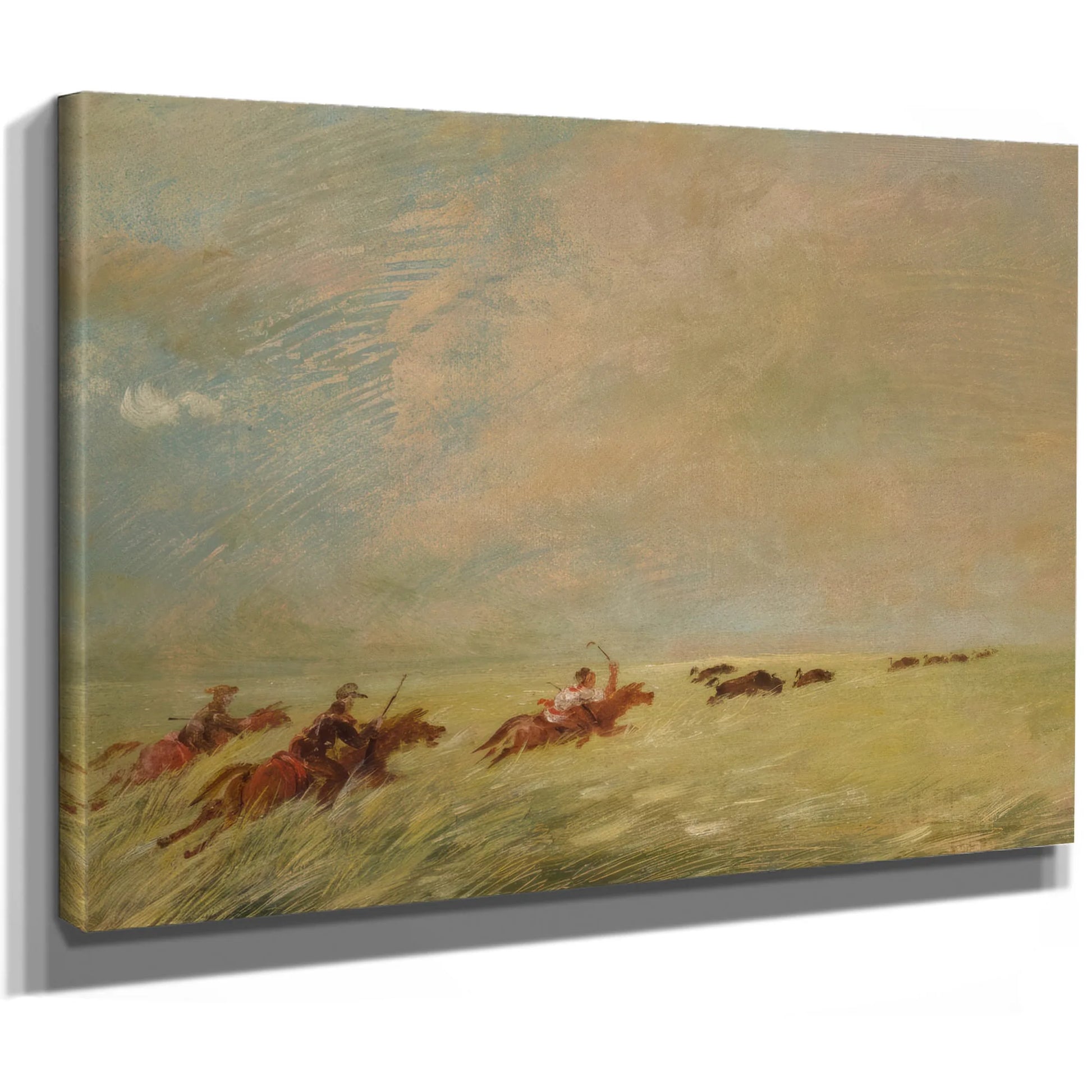 Bogard, Batiste, And I Chasing Buffalo In High Grass On A Missouri Bottom By George Catlin Fine Art Print