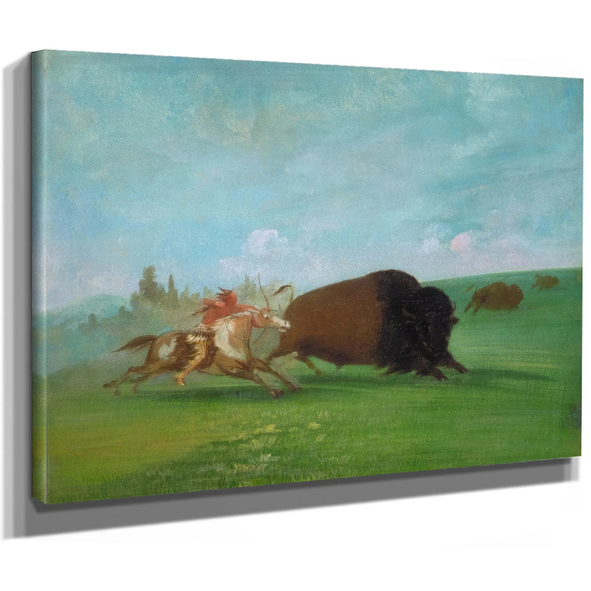 Buffalo Chase, A Single Death By George Catlin Fine Art Print