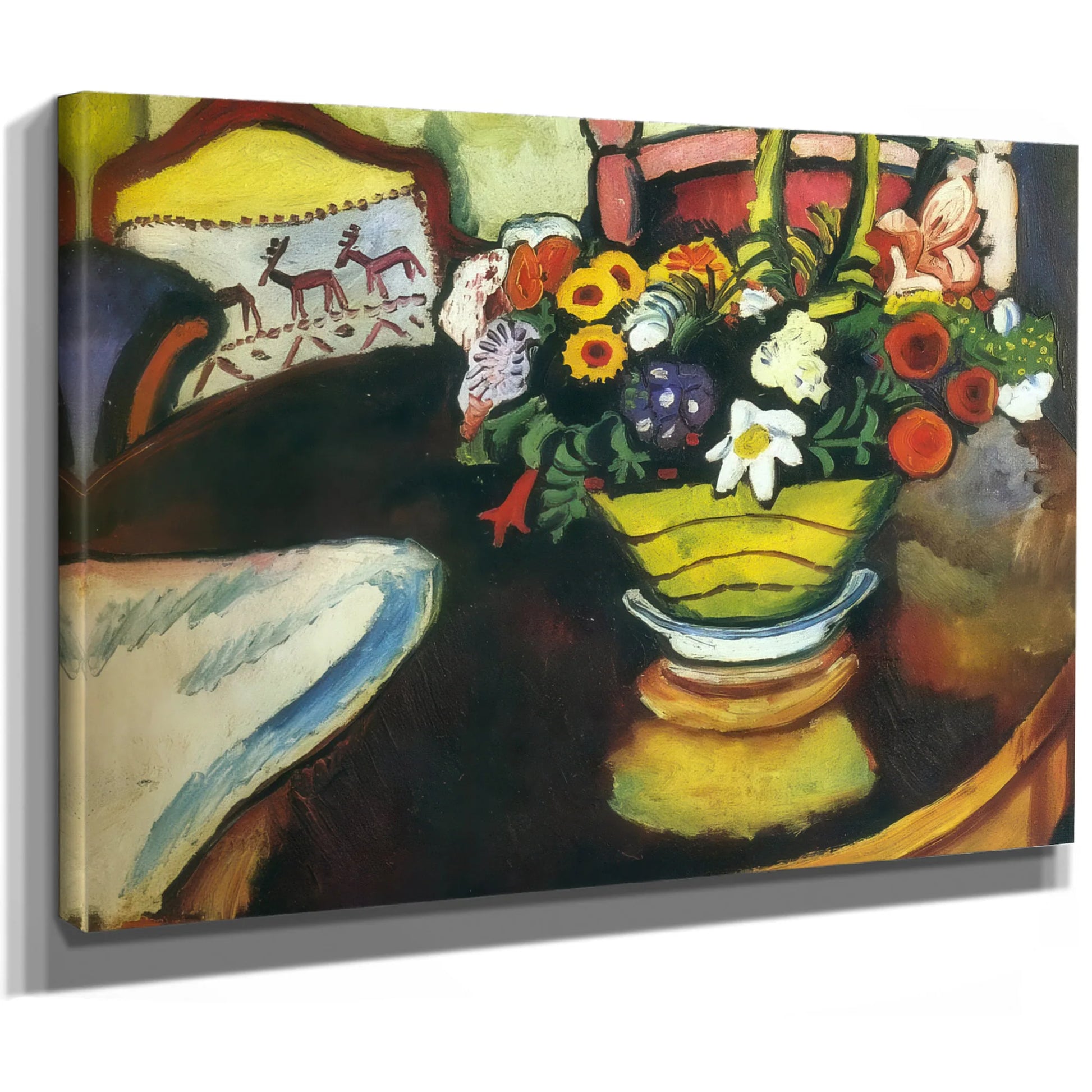 Still Life With Stag Cushion And Flowers By August Macke Fine Art Print