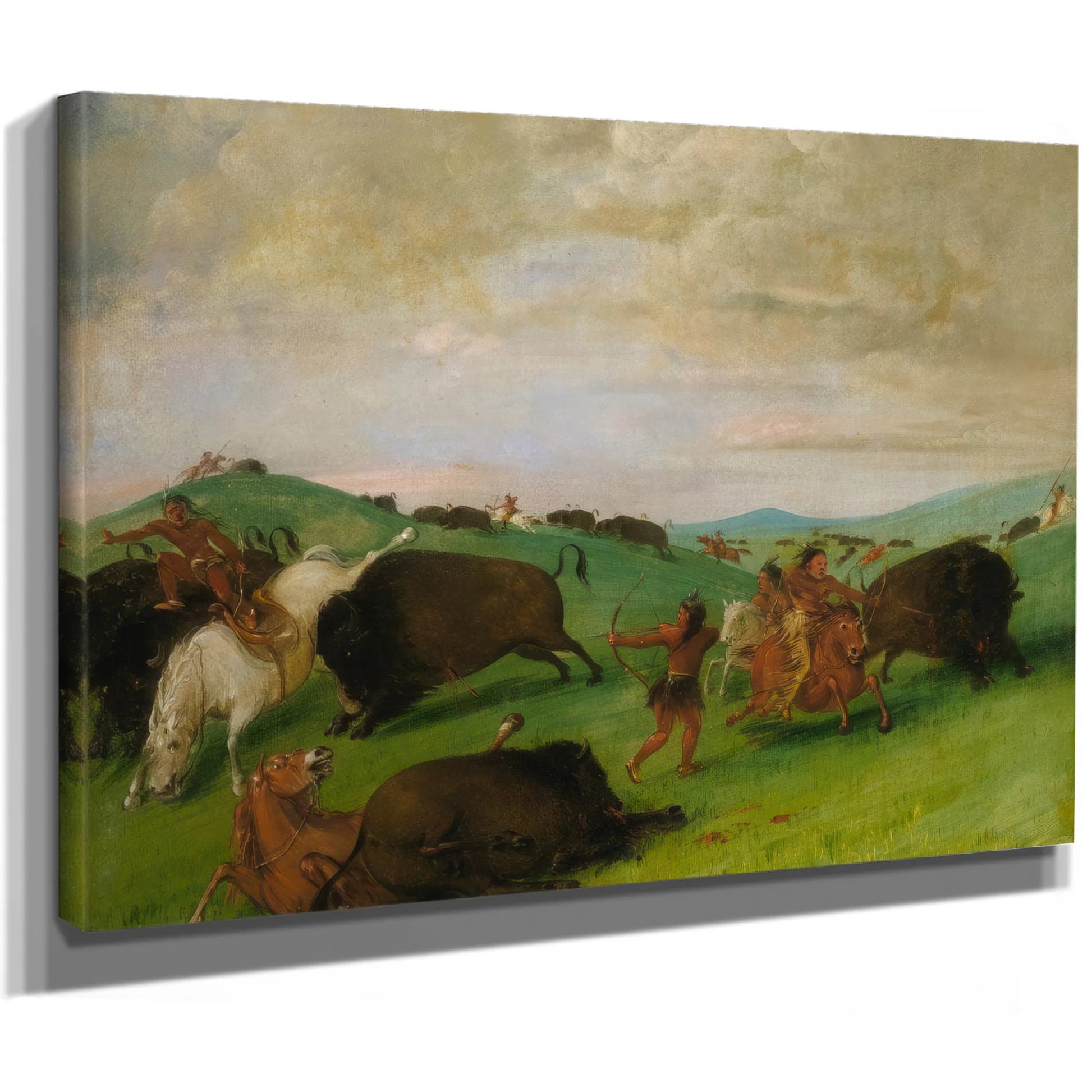 Buffalo Chase, Bulls Making Battle With Men And Horses By George Catlin Fine Art Print