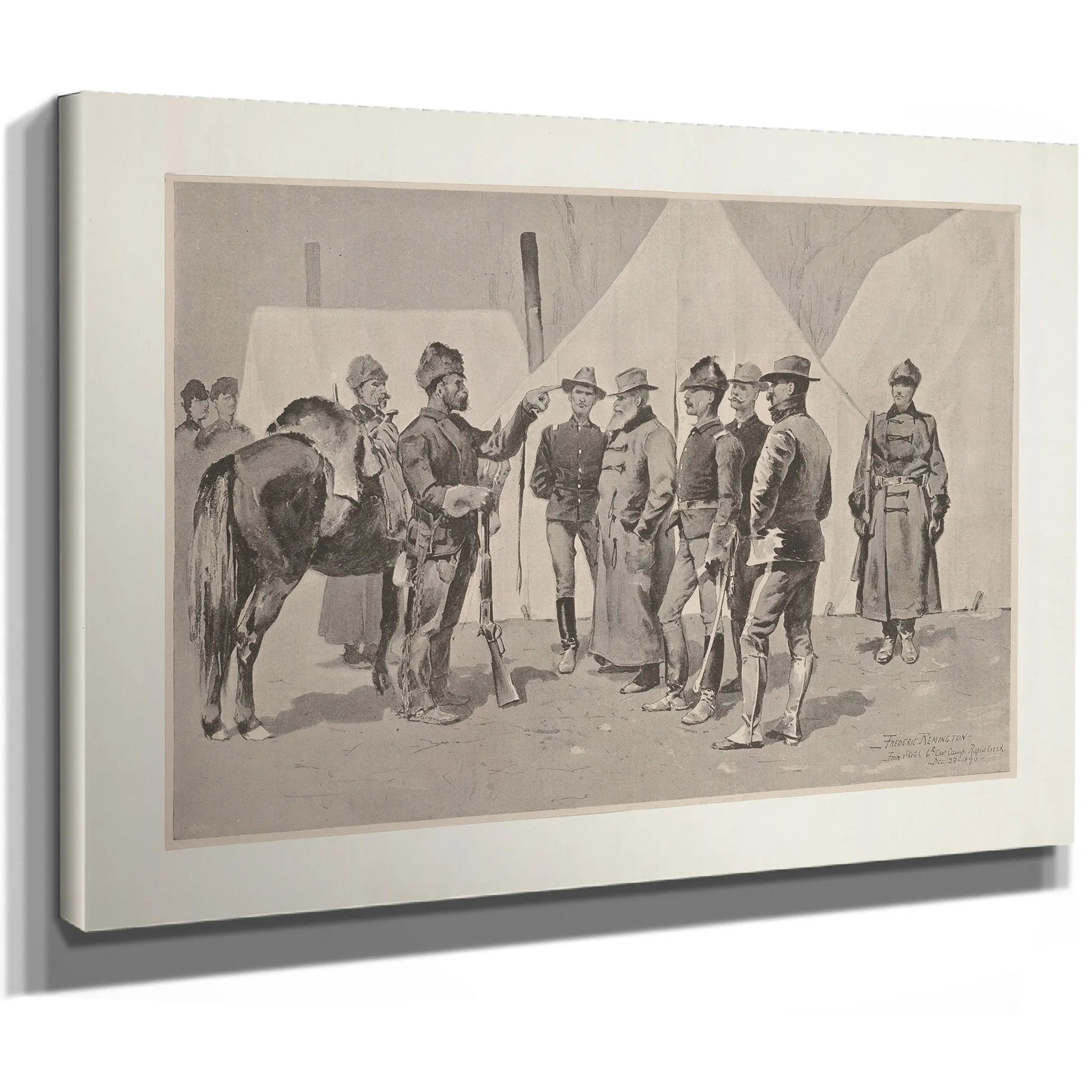 At The Mouth Of Rapid Creek General Carr Receiving The Report Of A Scout by Frederic Remington