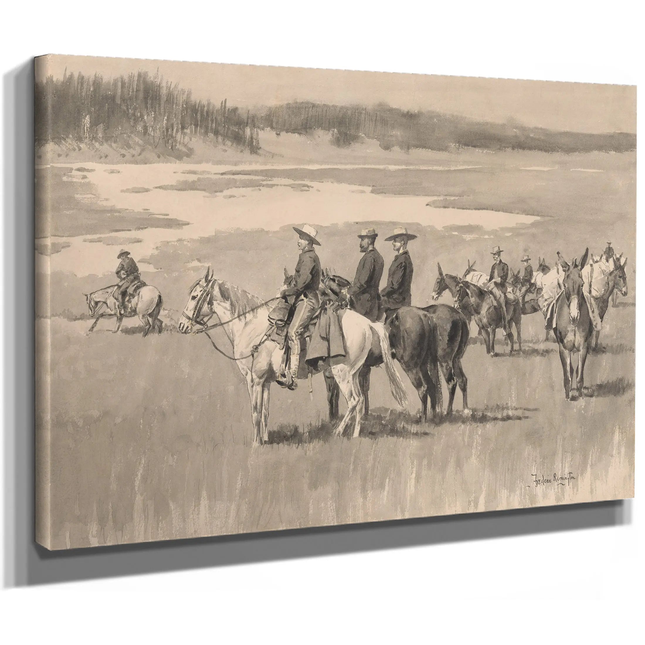 On The Head Waters Burgess Finding A Ford by Frederic Remington