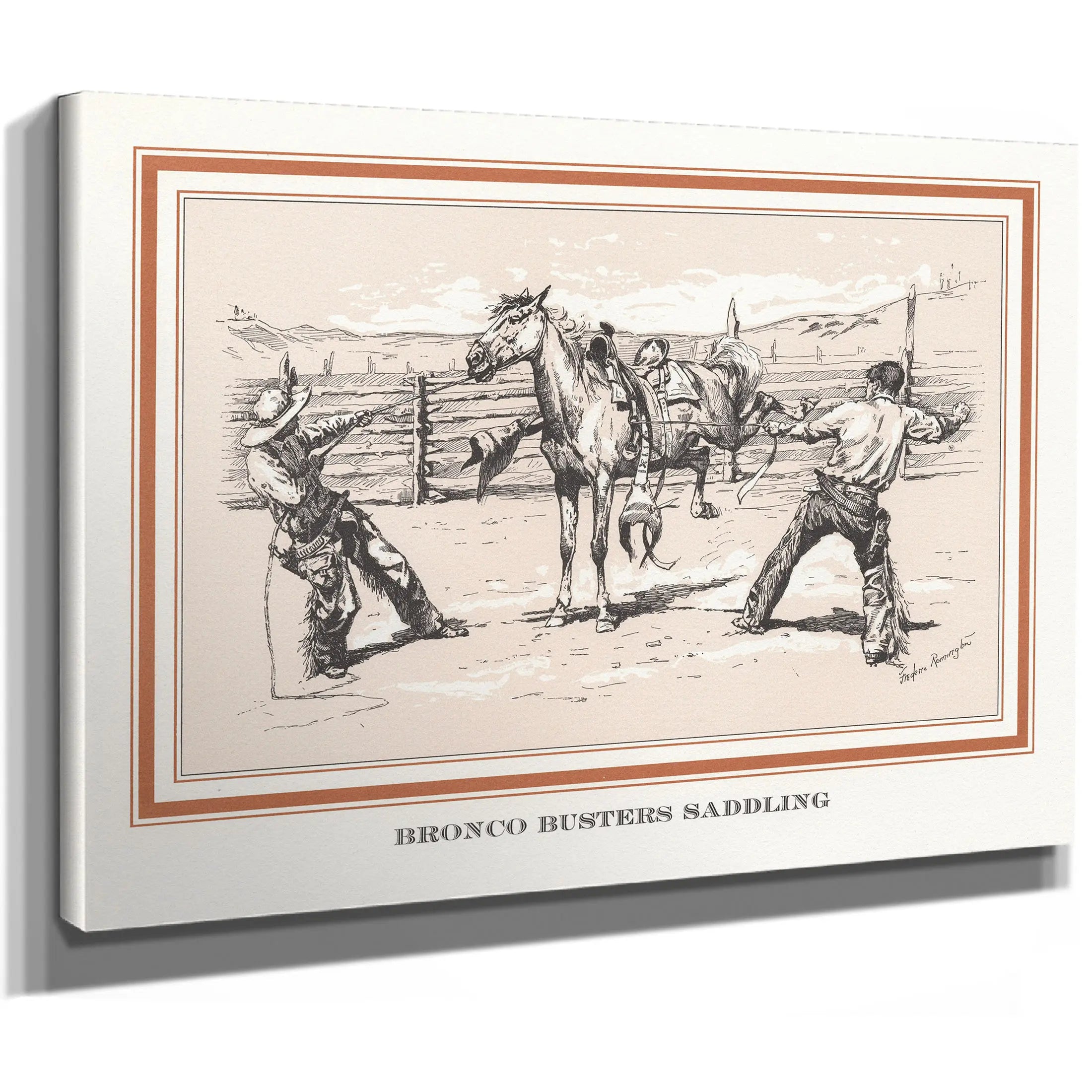 Bronco Busters Saddling by Frederic Remington