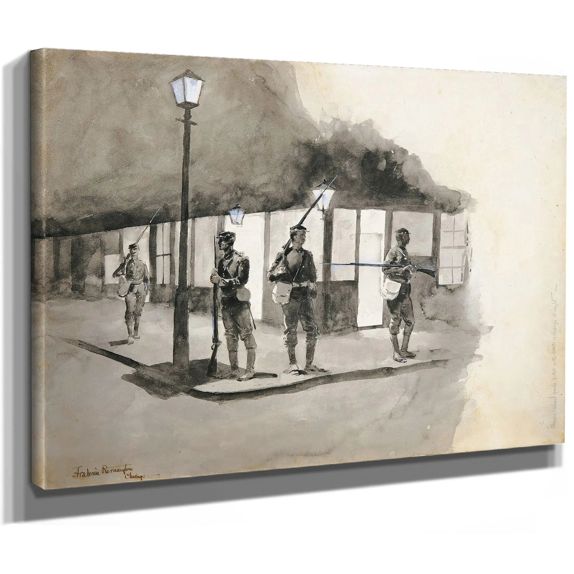 Illinois National Guards Picket In Streets Of Chicago At Night by Frederic Remington