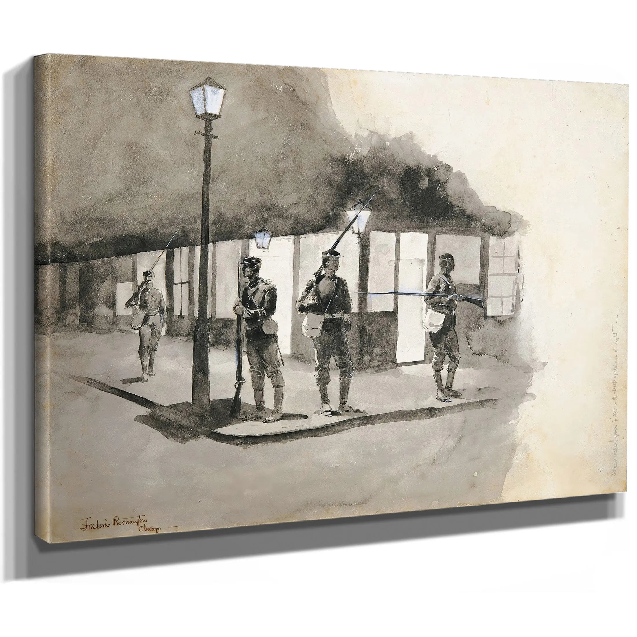 Illinois National Guards Picket In Streets Of Chicago At Night by Frederic Remington