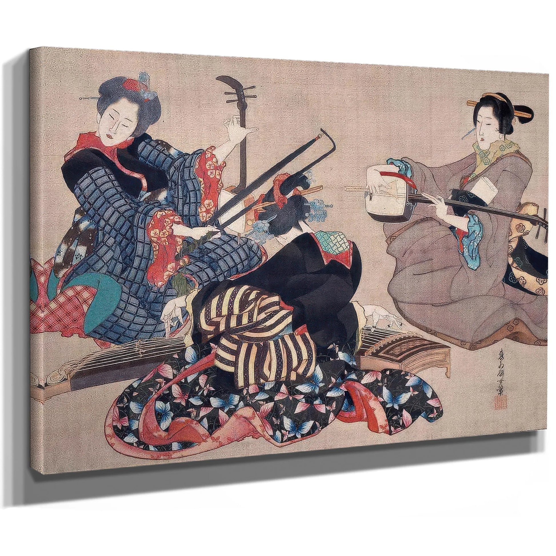 Katsushika Oi Three Women Playing Musical Instruments Upload Tmp By Katsushika Oi Fine Art Print