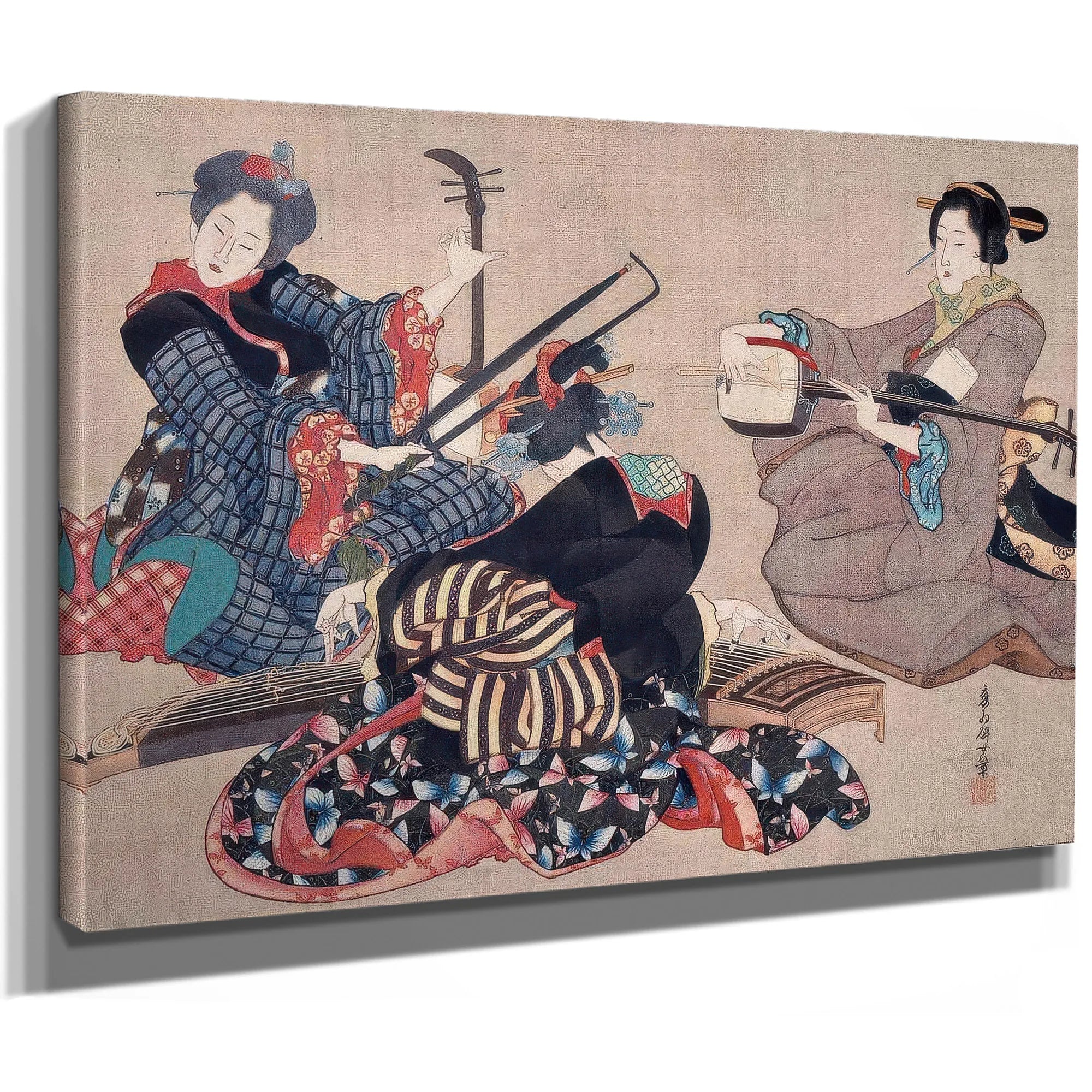Katsushika Oi Three Women Playing Musical Instruments Upload Tmp By Katsushika Oi Fine Art Print