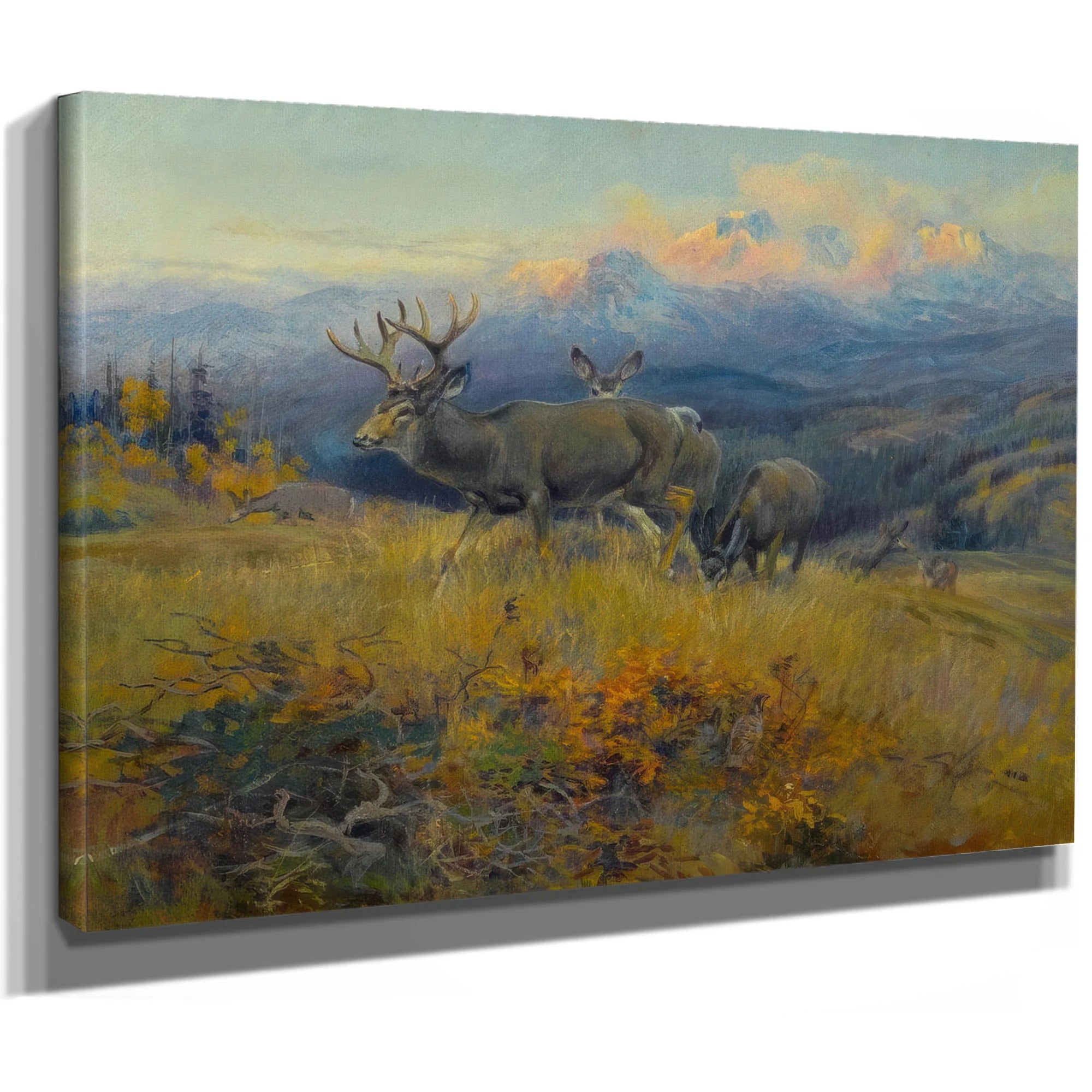 Deer In Landscape By Charles Marion Russell Fine Art Print