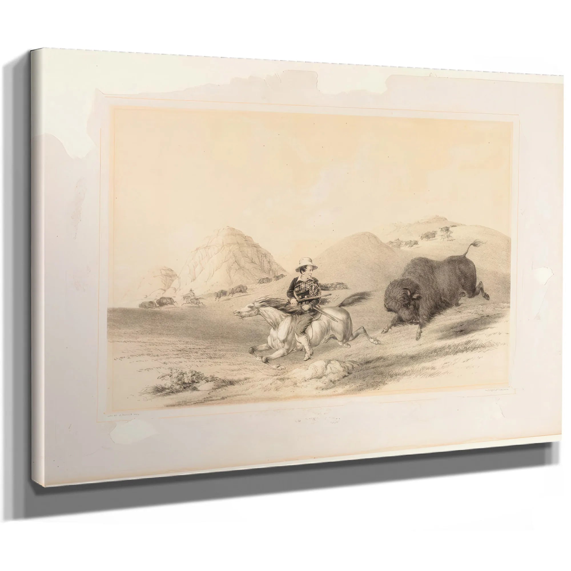 Buffalo Hunt Chasing Back No. 12 By George Catlin Fine Art Print