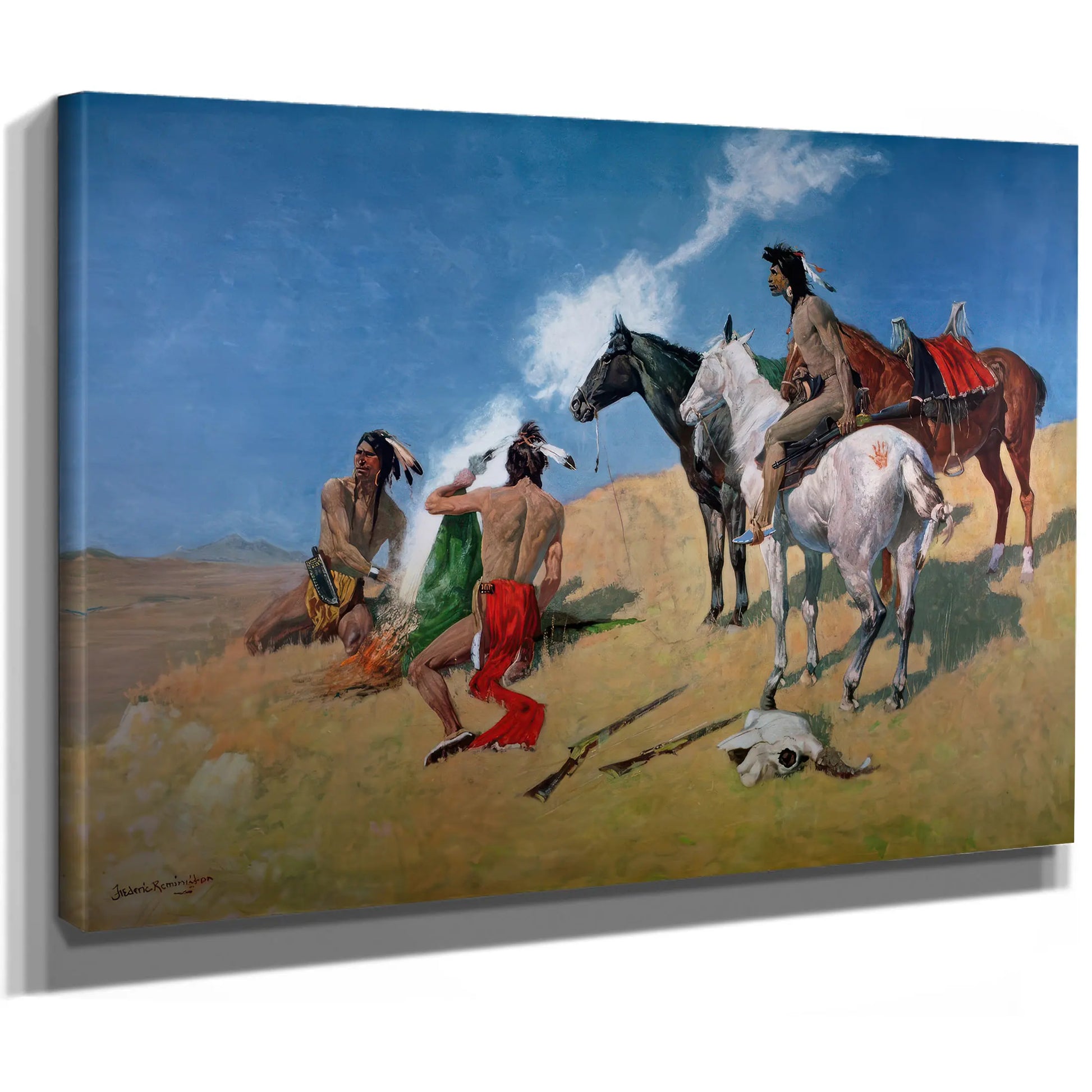 Smoke Signals Oil On Canvas by Frederic Remington