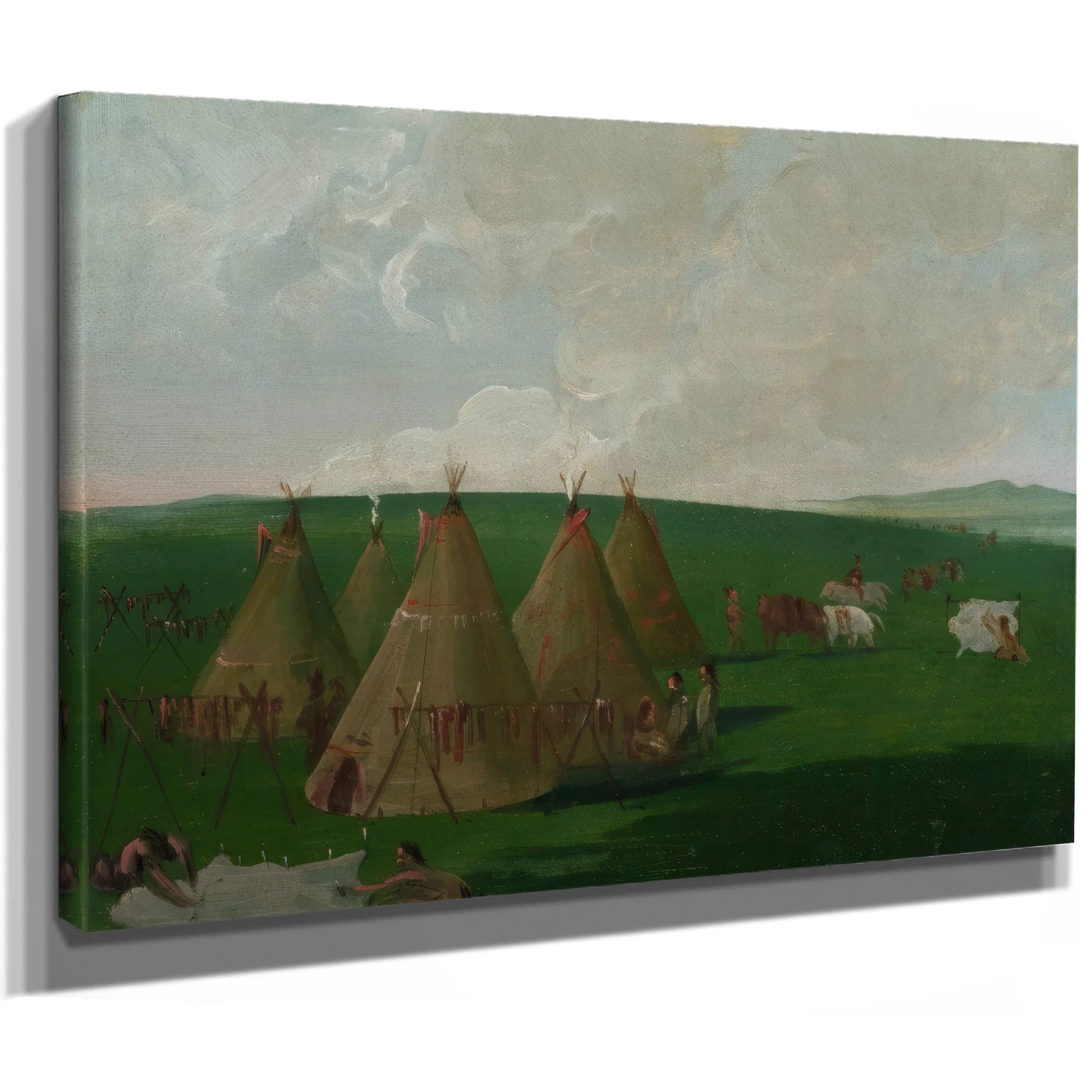 Sioux Encamped On The Upper Missouri, Dressing Buffalo Meat And Robes By George Catlin Fine Art Print