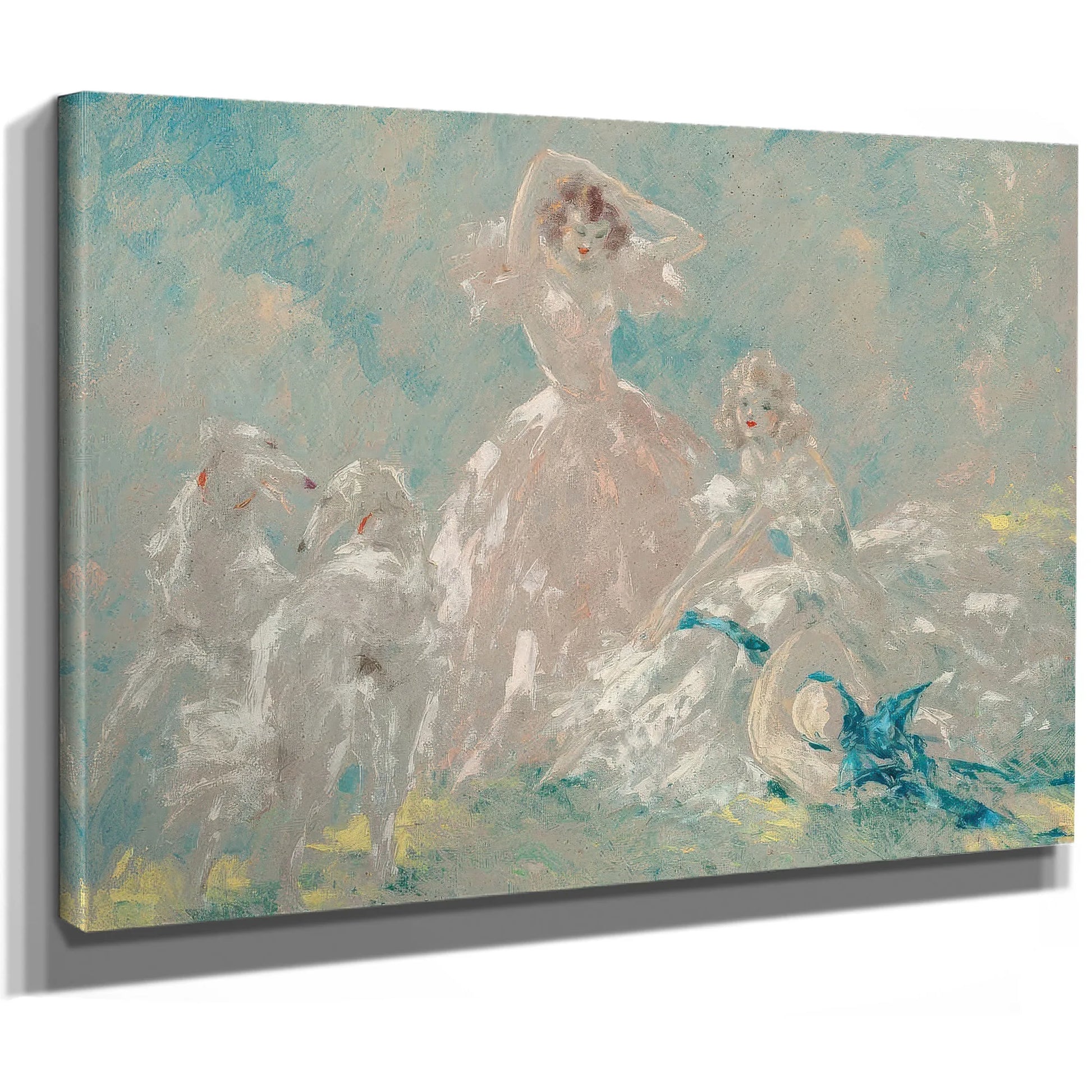 Two Women & Borzois Circa 1930 1940 By Louis Icart Fine Art Print