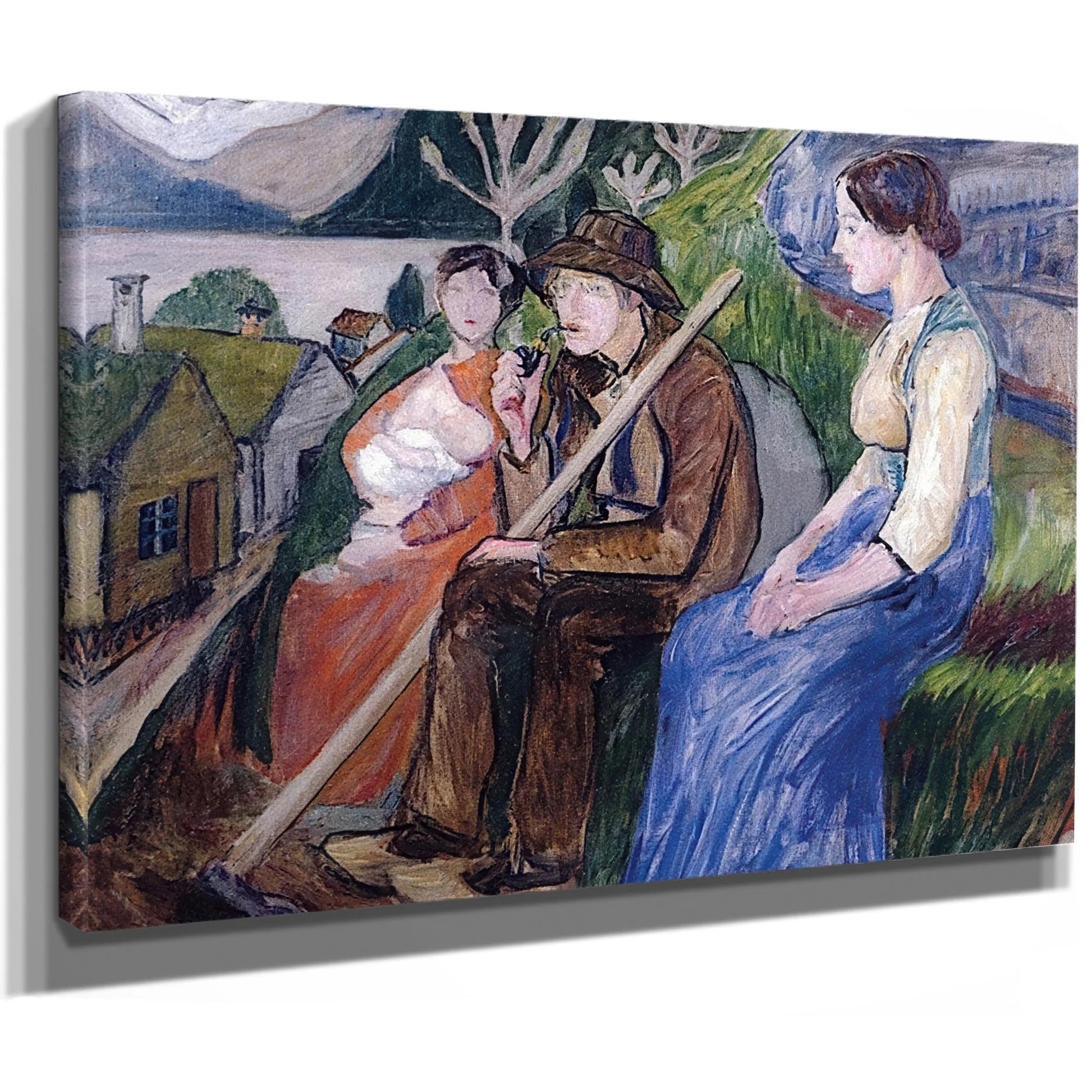 Self Portrait At Sandalstrand With Engel And Her Sister By Nicolai Astrup Fine Art Print