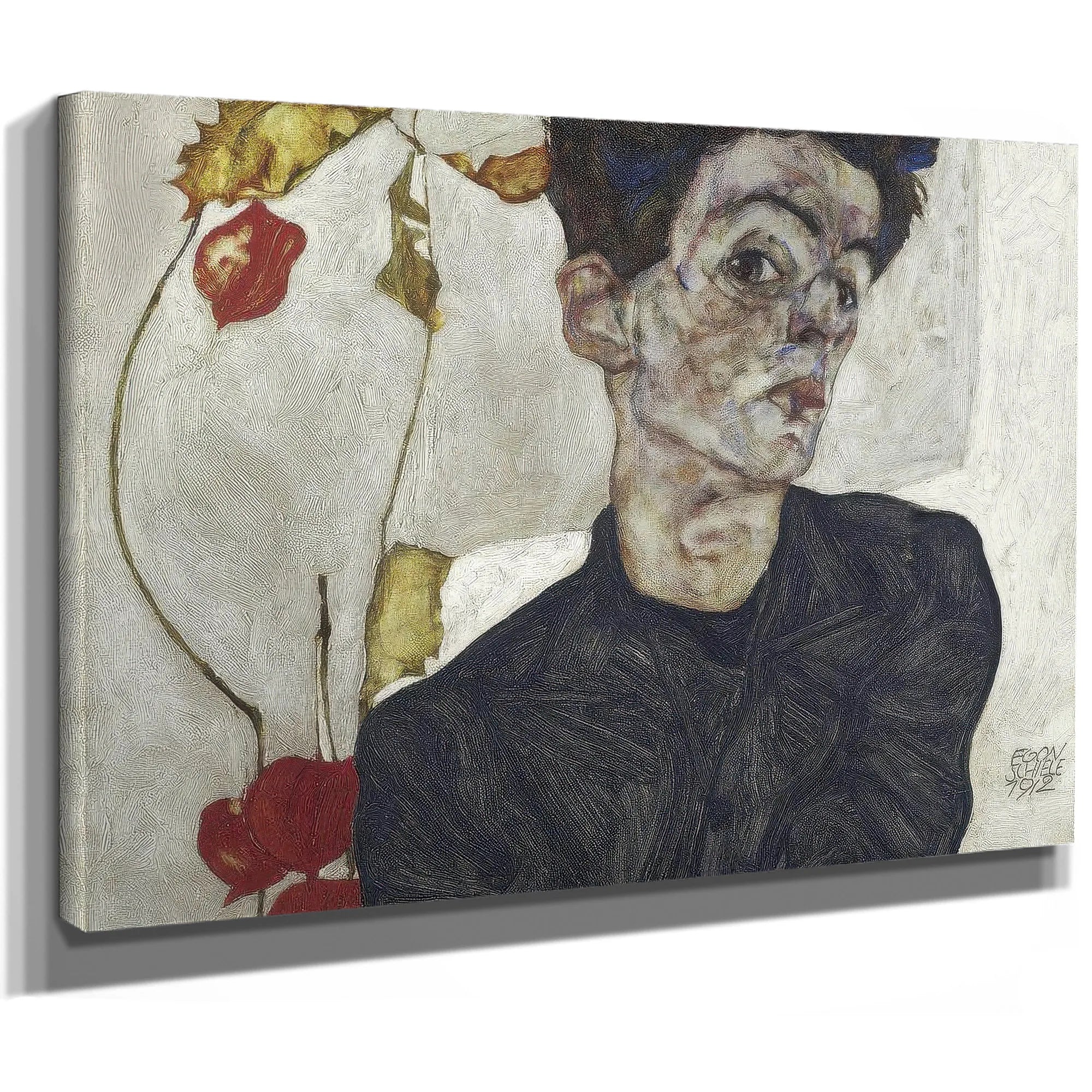 Self Portrait With Chinese Lantern Plant By Egon Schiele Fine Art Print
