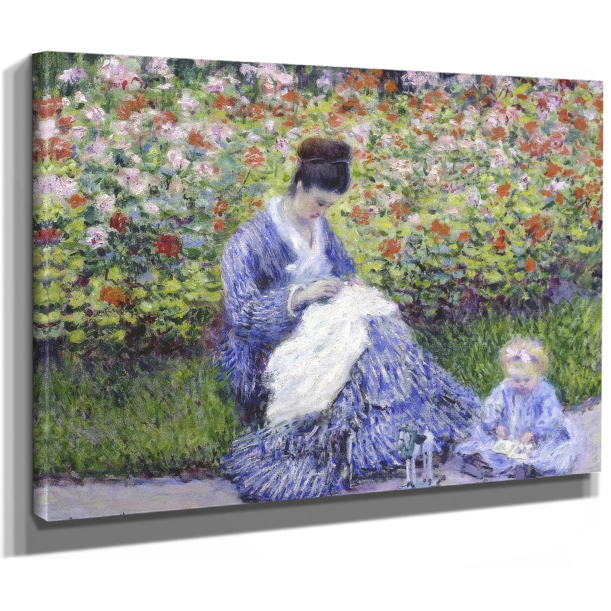 Camille Monet And A Child In The Artist's Garden In Argenteuil By Claude Monet Fine Art Print