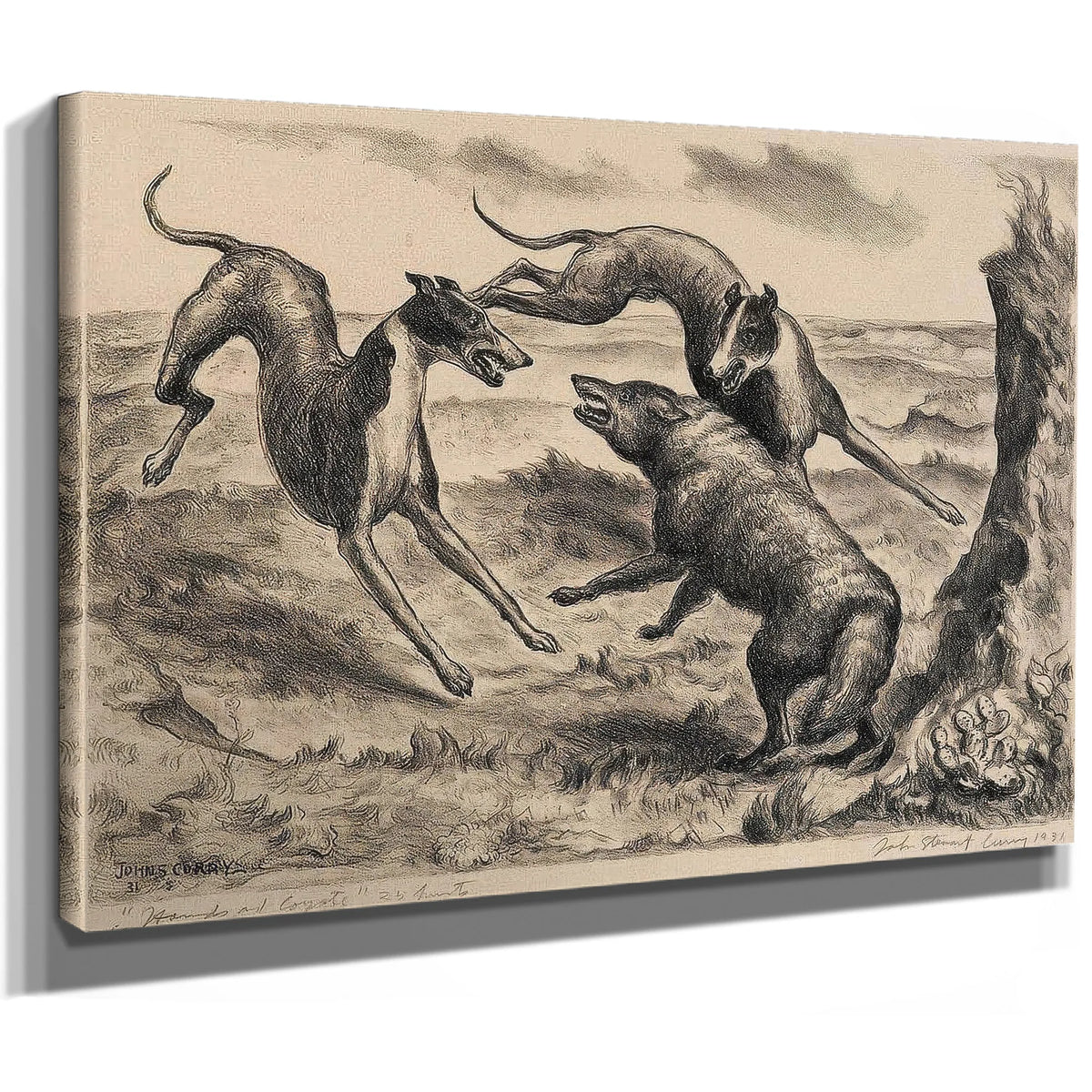 Hounds And Coyote (C. 12), 1931 By John Steuart Curry