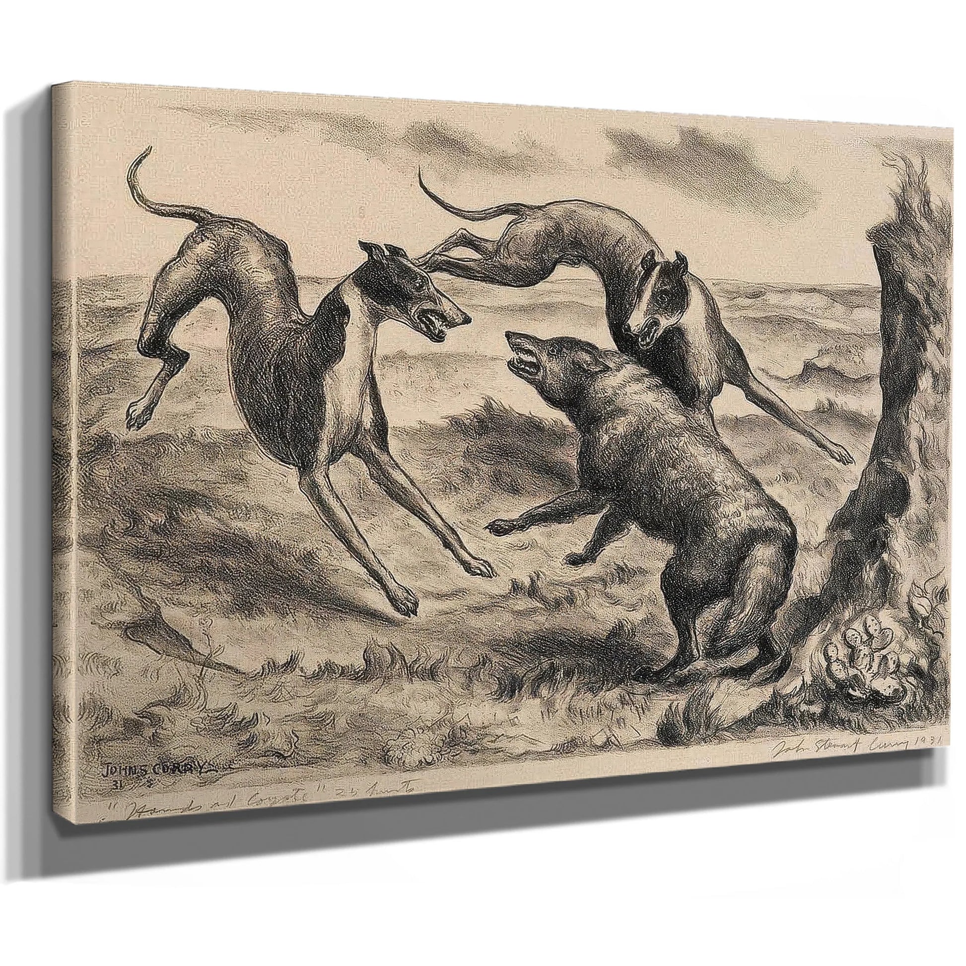 Hounds And Coyote (C. 12), 1931 By John Steuart Curry Fine Art Print