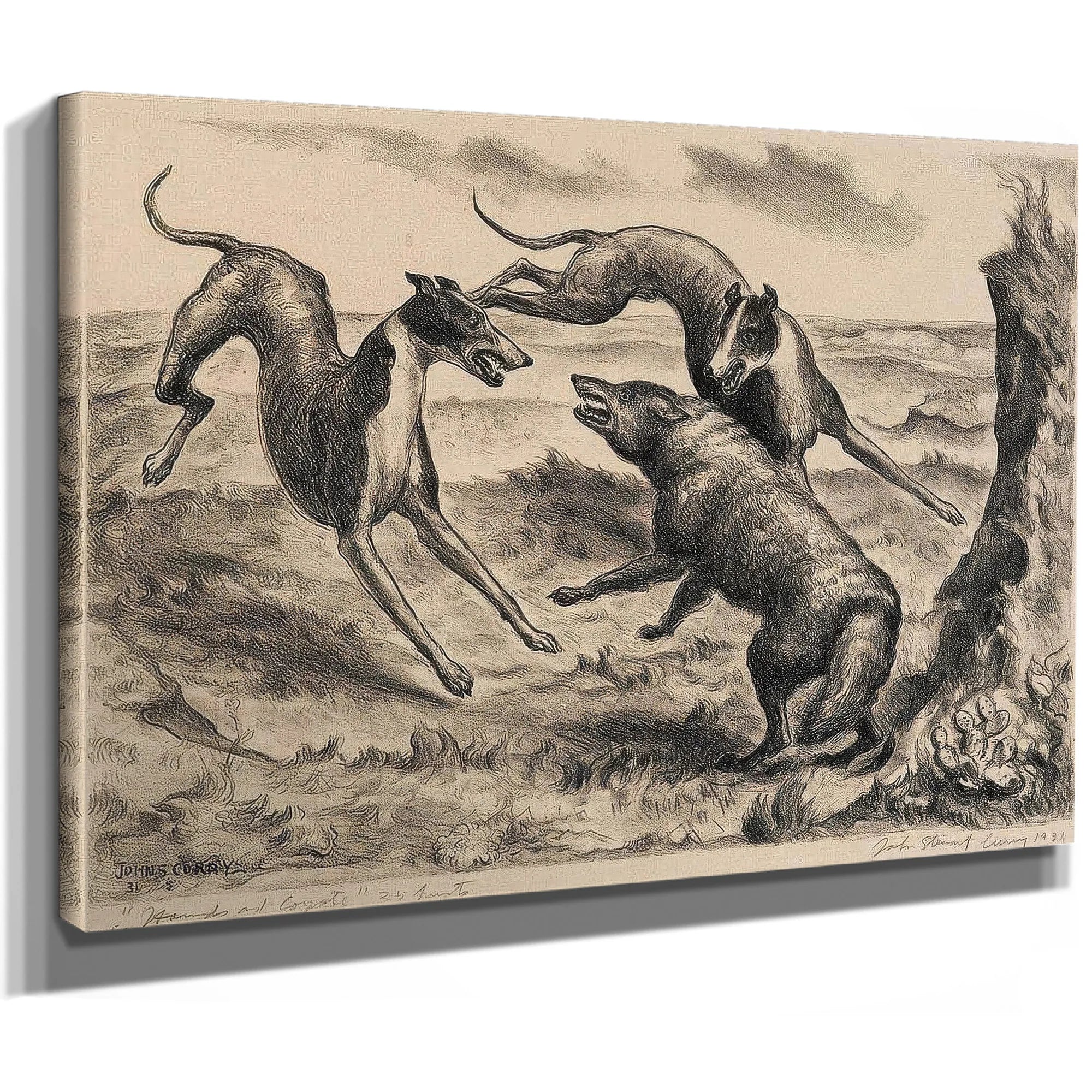 Hounds And Coyote (C. 12), 1931 By John Steuart Curry Fine Art Print