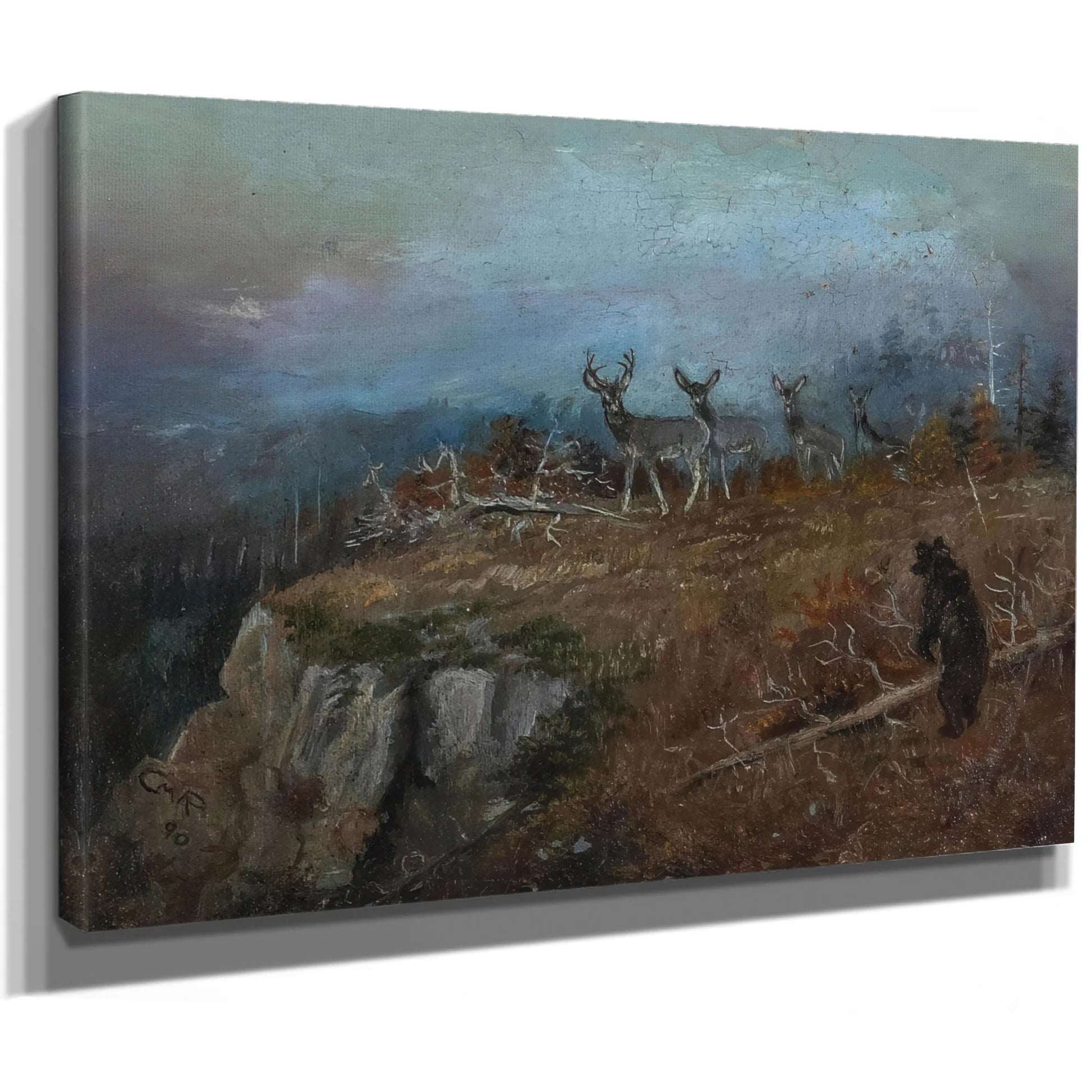 Deer And Bear In A Landscape, 1890 By Charles Marion Russell Fine Art Print