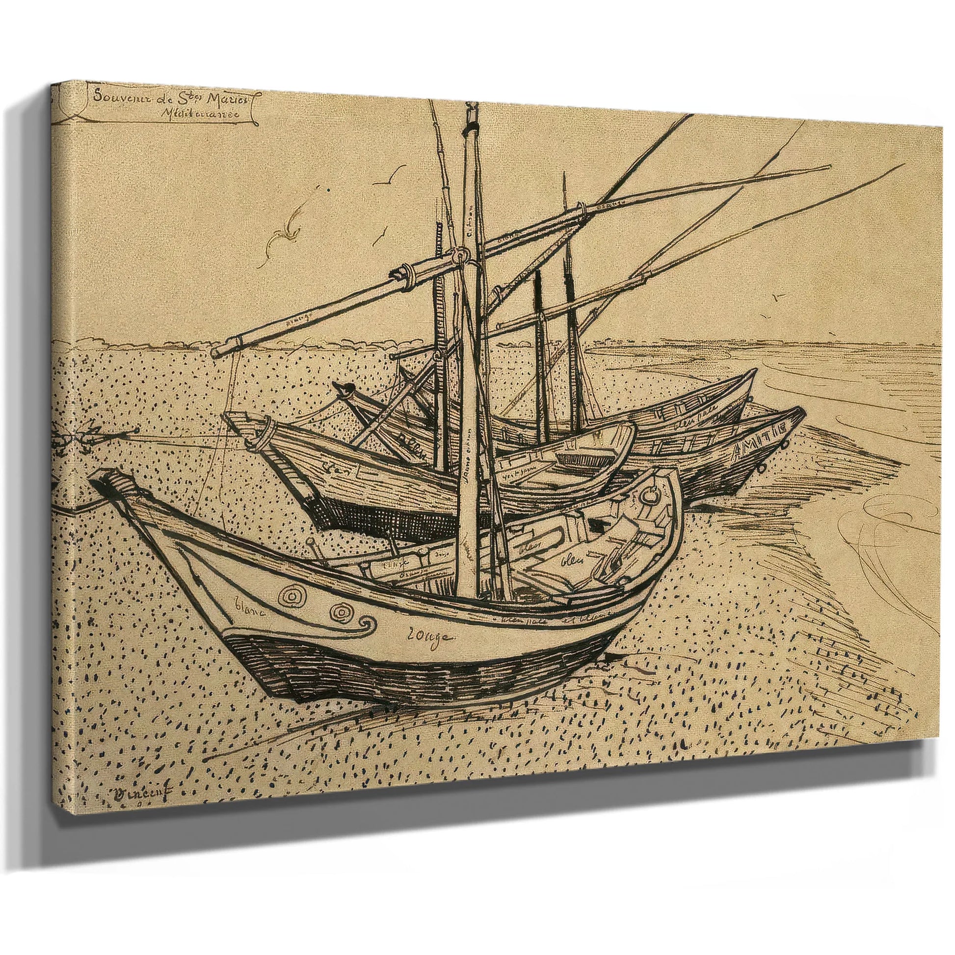 Boats On The Beach At Saintes Maries De La Mer By Vincent Van Gogh Fine Art Print