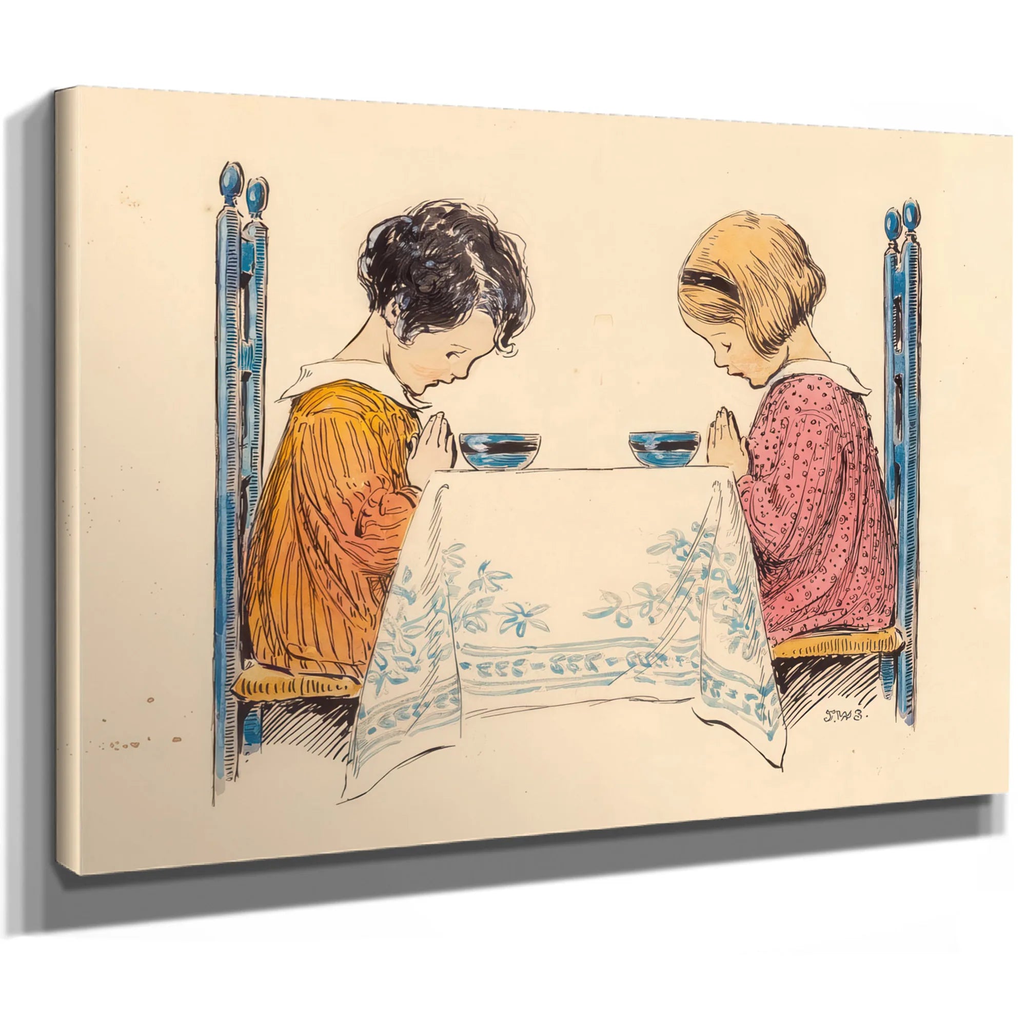 Two Children Praying A Childs Prayer Interior Book Illustration 1929 By Jessie Willcox Smith Fine Art Print