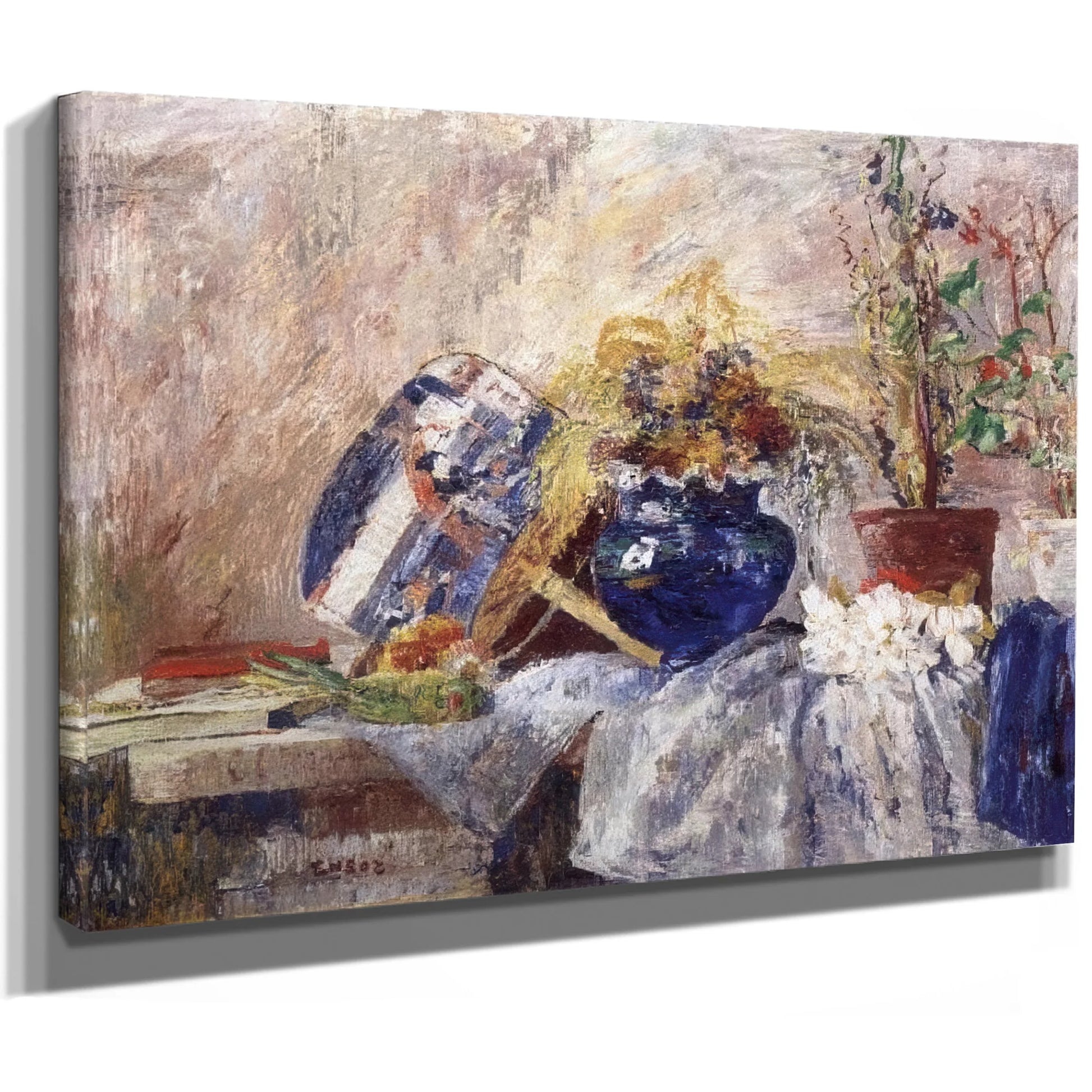 Still Life With Blue Vase And Fan By James Ensor Fine Art Print