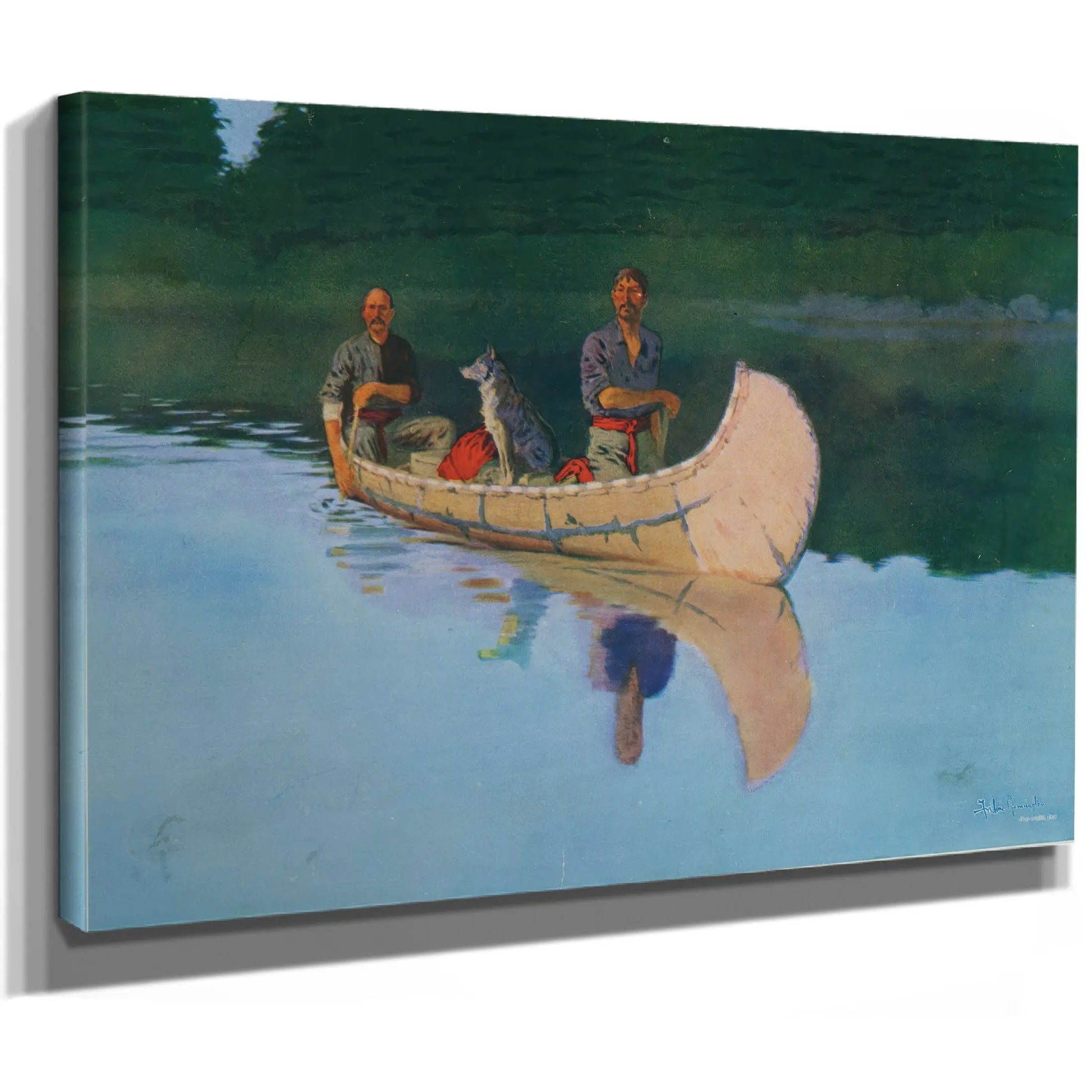 Two Men And A Dog In A Canoe Frederic Remington Lccn  by Frederic Remington