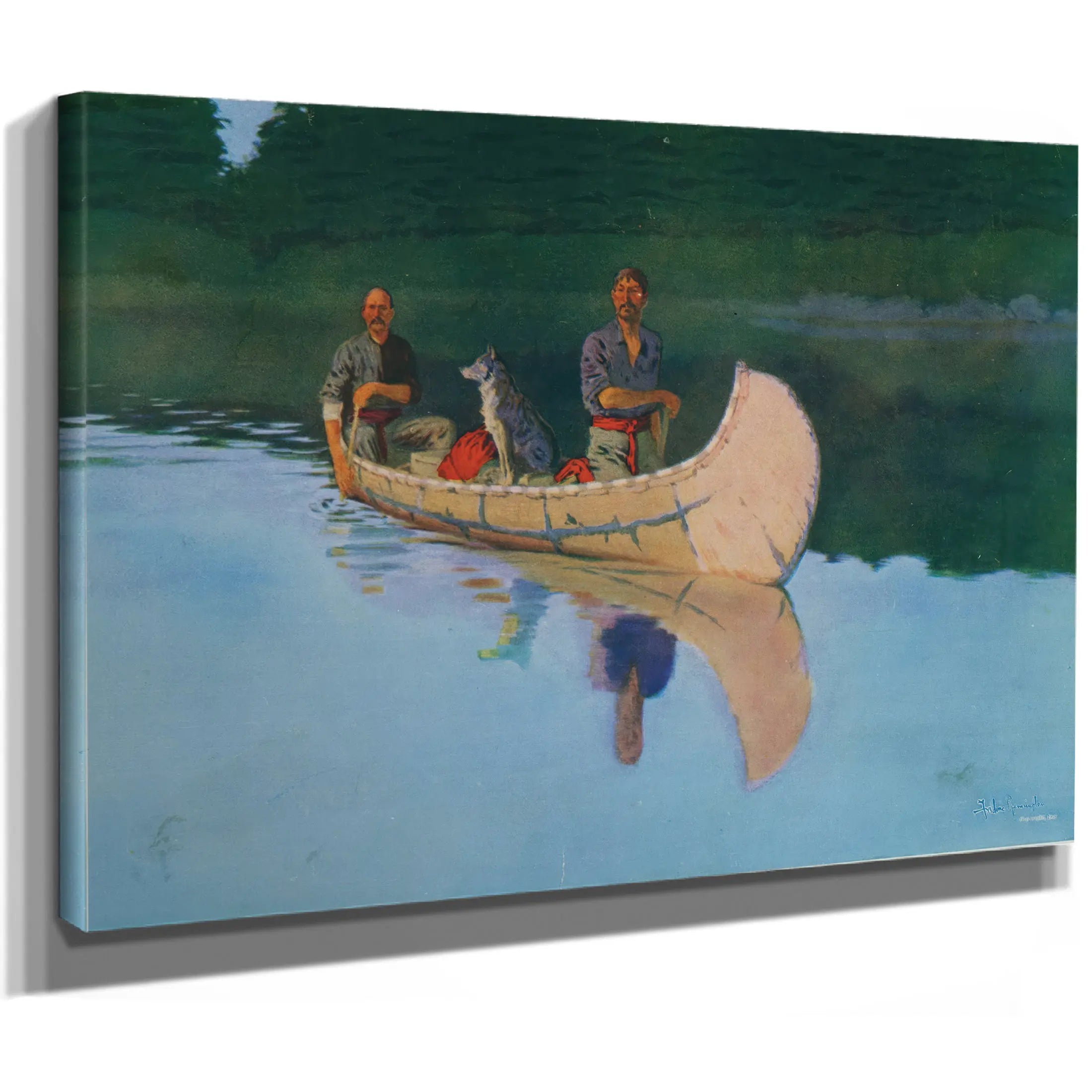 Two Men And A Dog In A Canoe Frederic Remington Lccn  by Frederic Remington