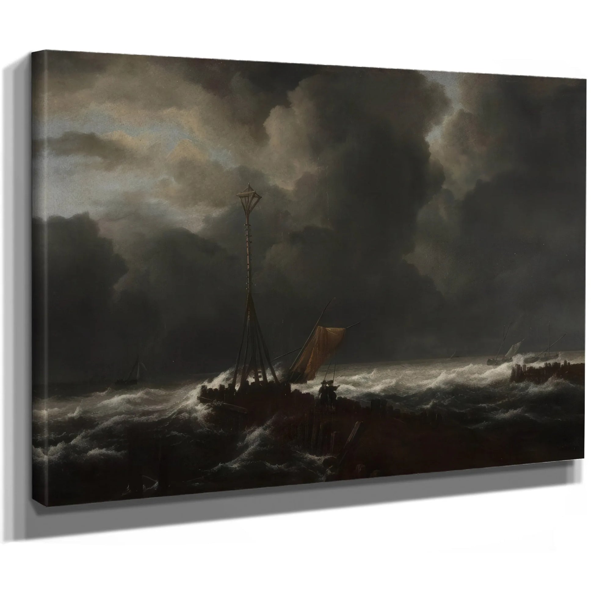Rough Sea At A Jetty By Jacob Van Ruisdael Fine Art Print